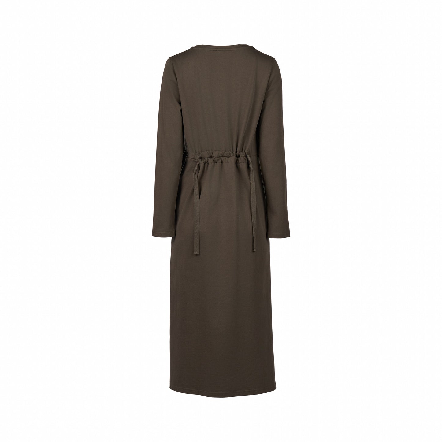 6110 Moss/Cream - Long Sleeve Knit Dress with Tie Back and Contrast Stitch Detail - Vassalli