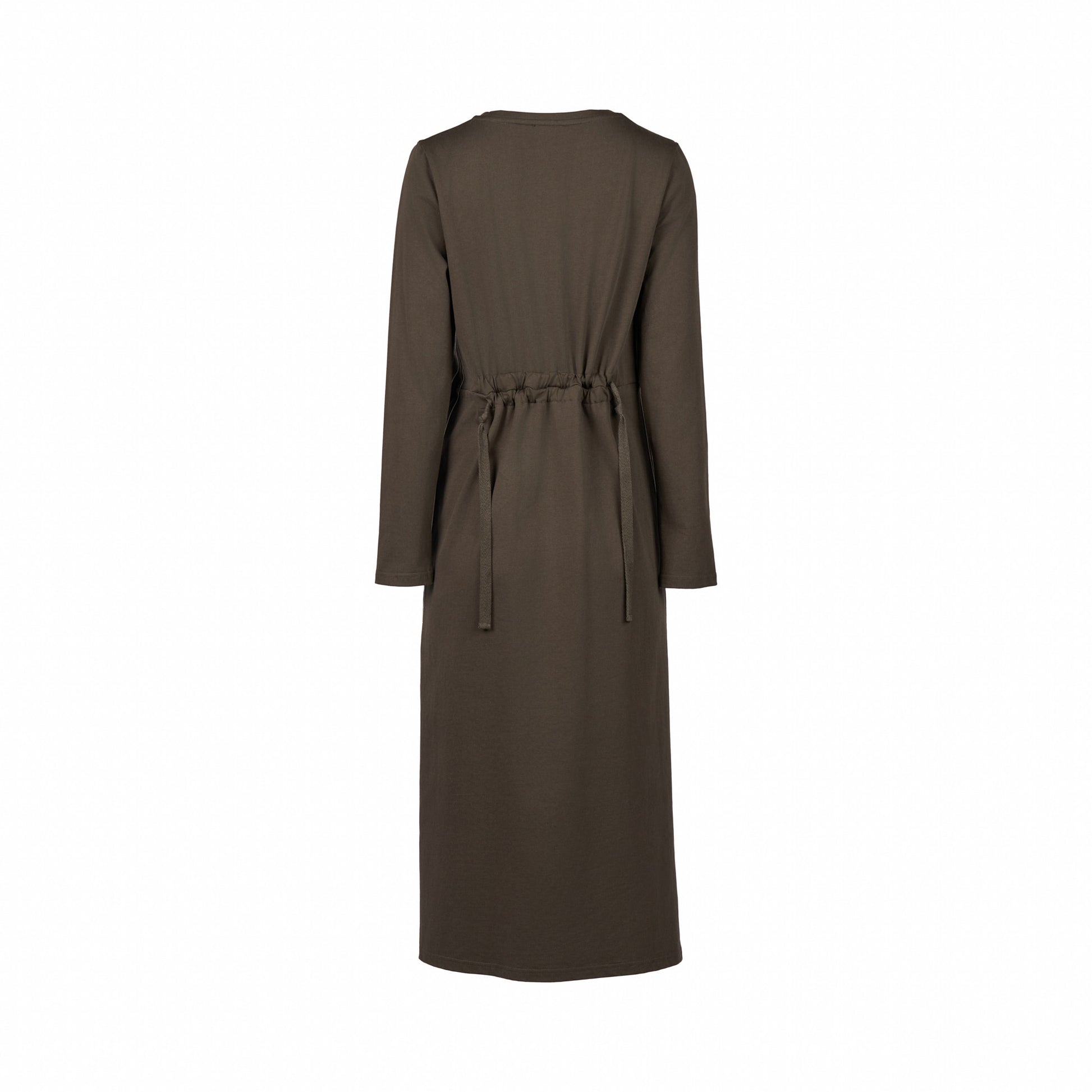 6110 Moss/Cream - Long Sleeve Knit Dress with Tie Back and Contrast Stitch Detail - Vassalli