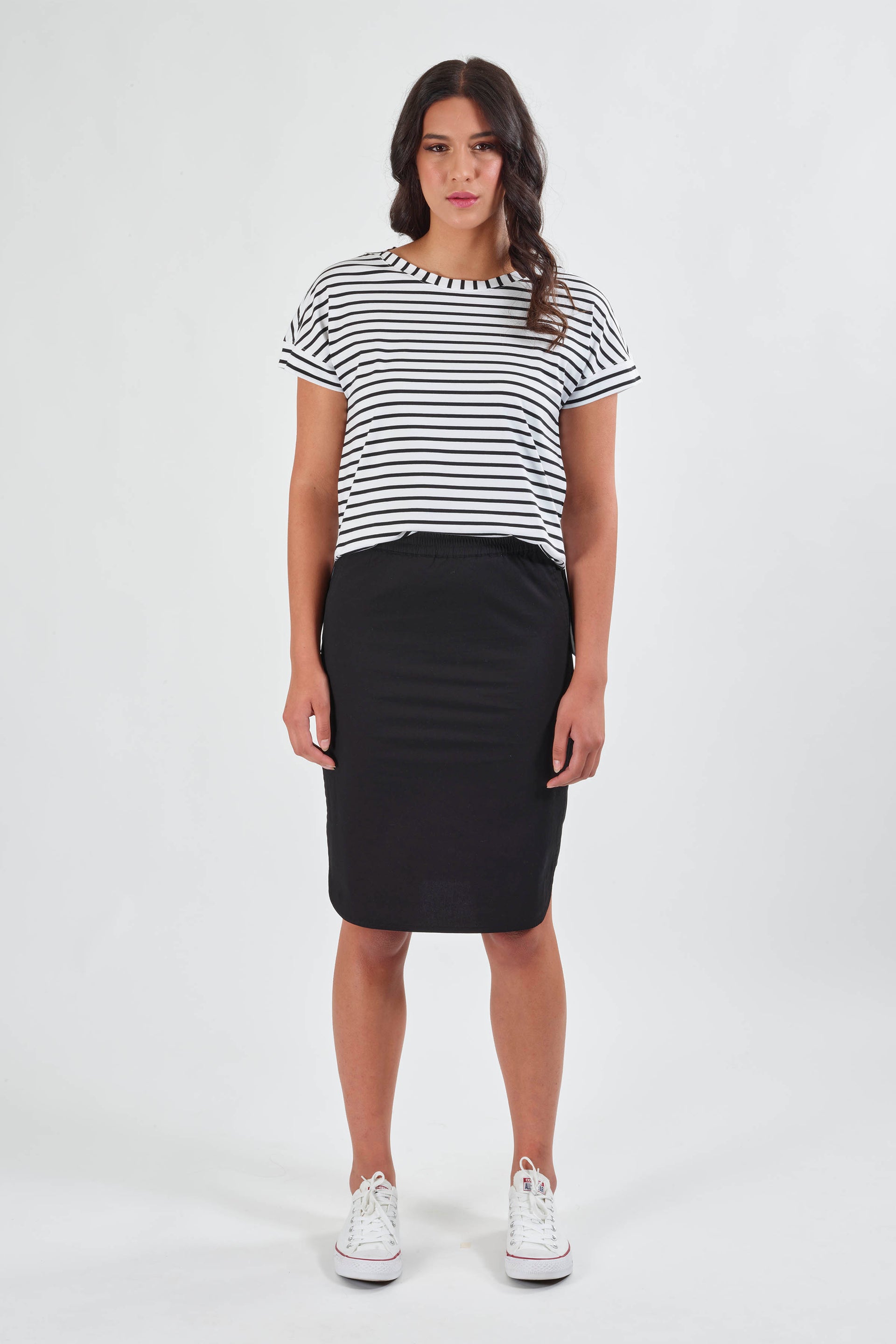 7031P Black - Poplin Pull-On Comfort Skirt with Side Panel - Vassalli