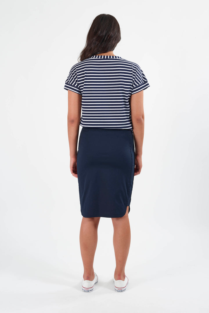 7031P Navy - Poplin Pull-On Comfort Skirt with Side Panel - Vassalli