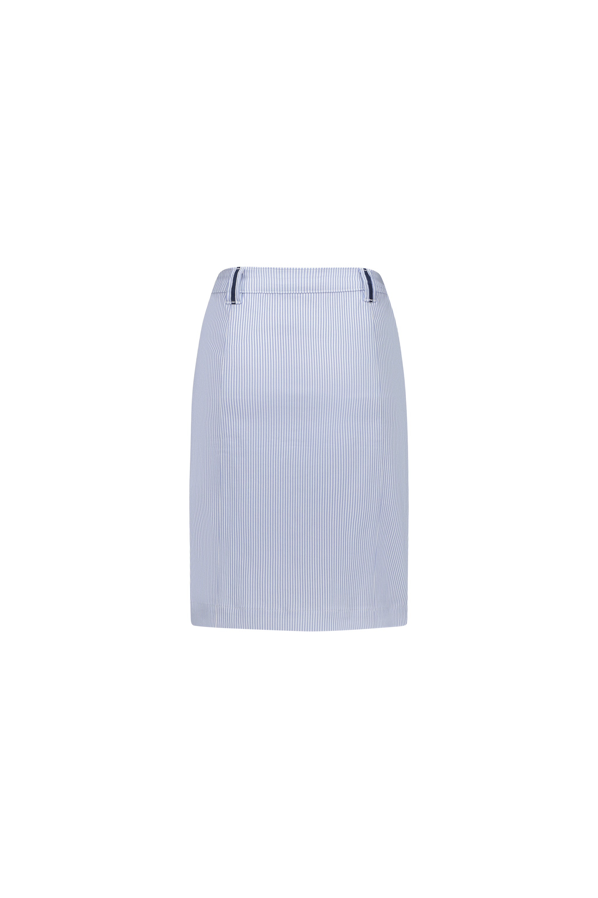 7049 Blue Stripe - Knee Length Skirt with Contrast Buttons and Trim - Vassalli