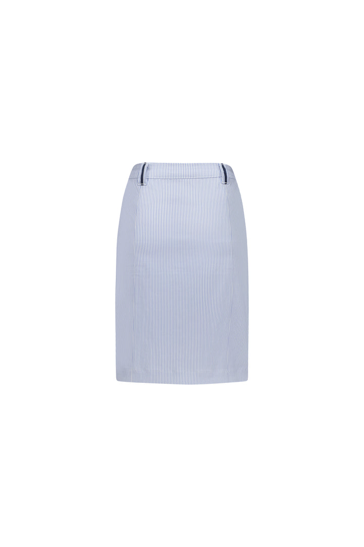 7049 Blue Stripe - Knee Length Skirt with Contrast Buttons and Trim - Vassalli