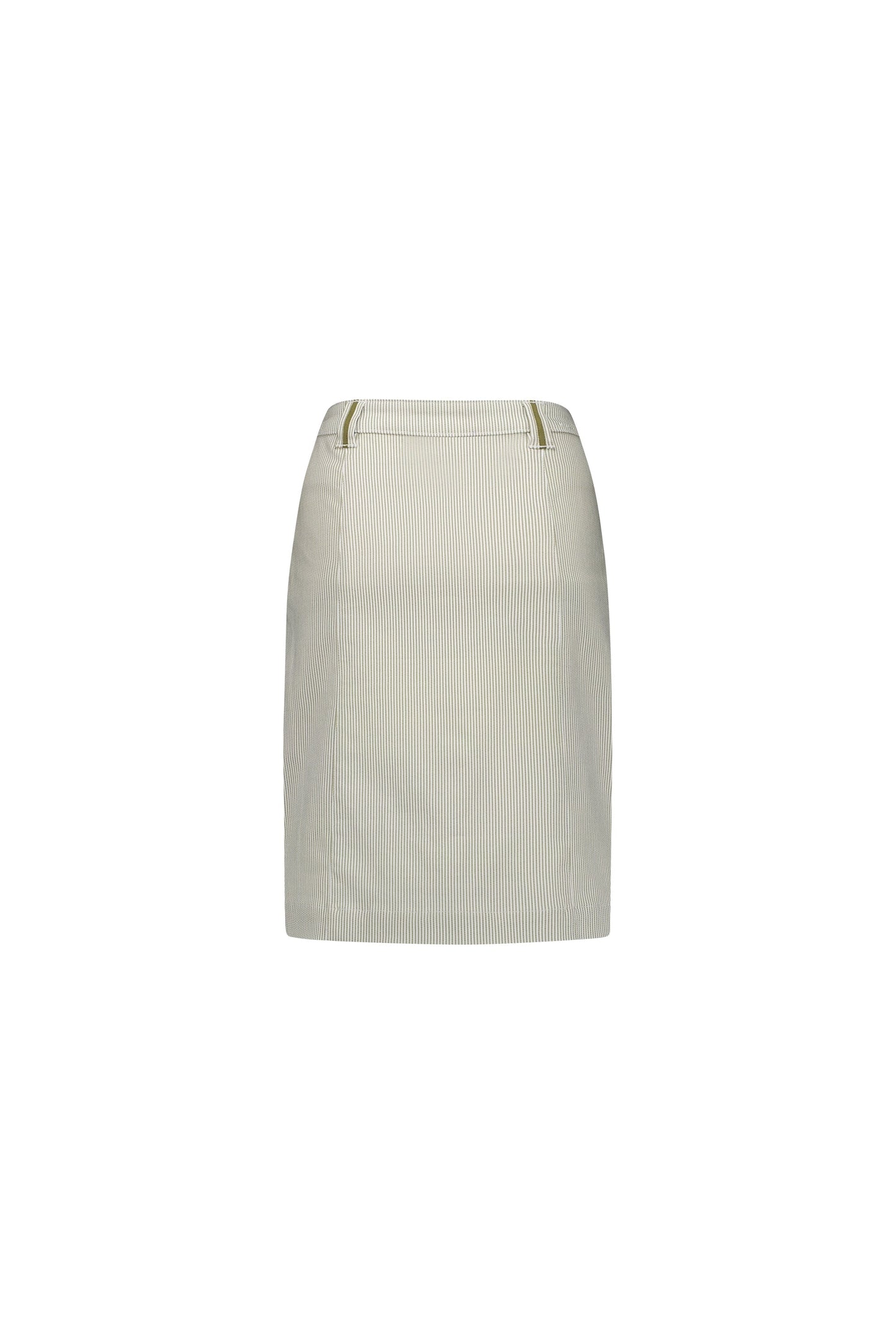 7049 Khaki Stripe - Knee Length Skirt with Contrast Buttons and Trim - Vassalli