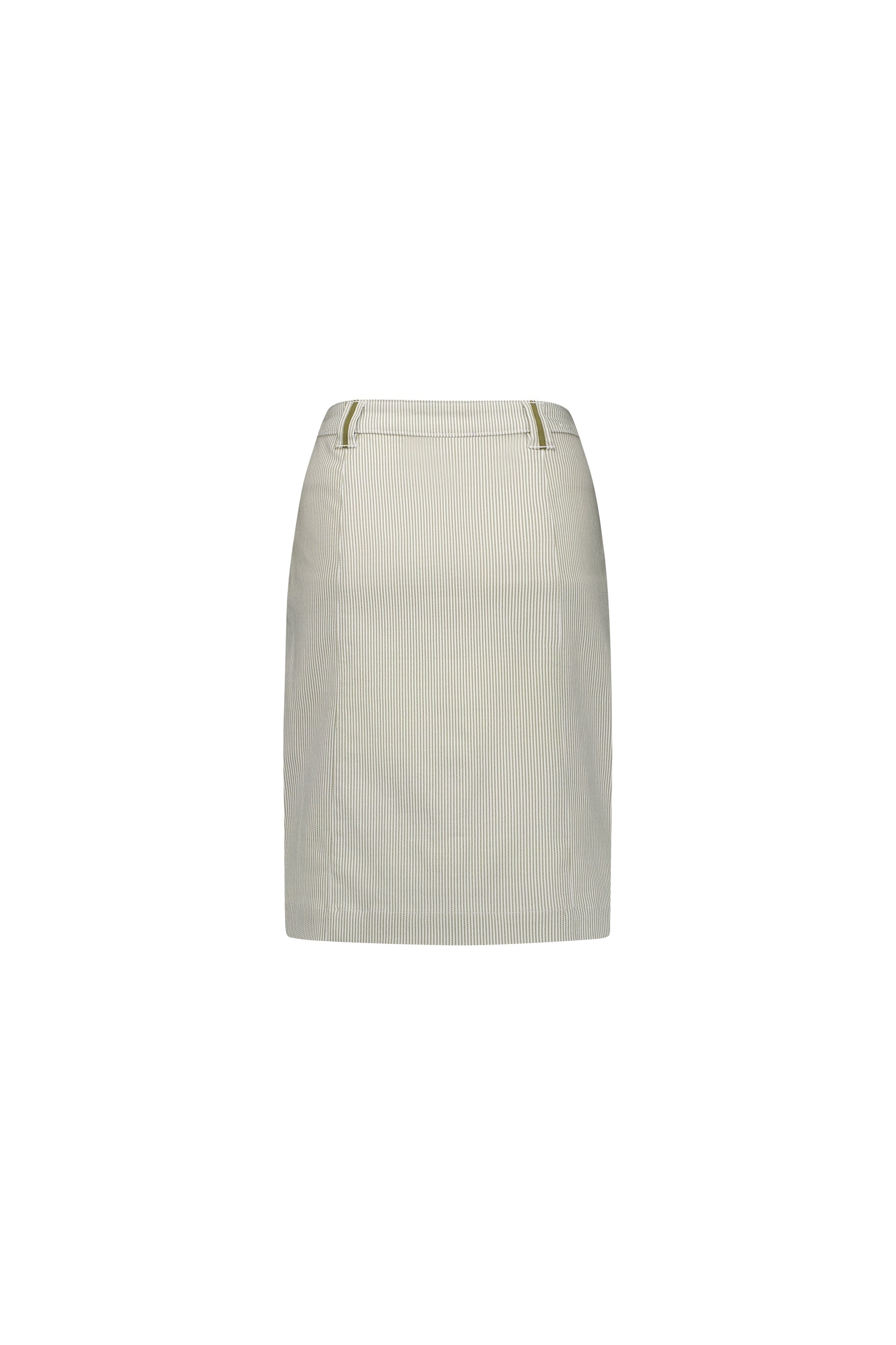 7049 Khaki Stripe - Knee Length Skirt with Contrast Buttons and Trim - Vassalli