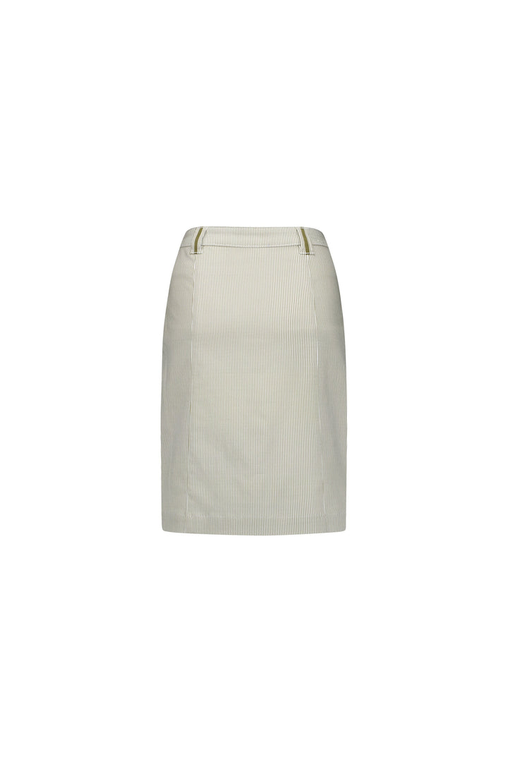 7049 Khaki Stripe - Knee Length Skirt with Contrast Buttons and Trim - Vassalli