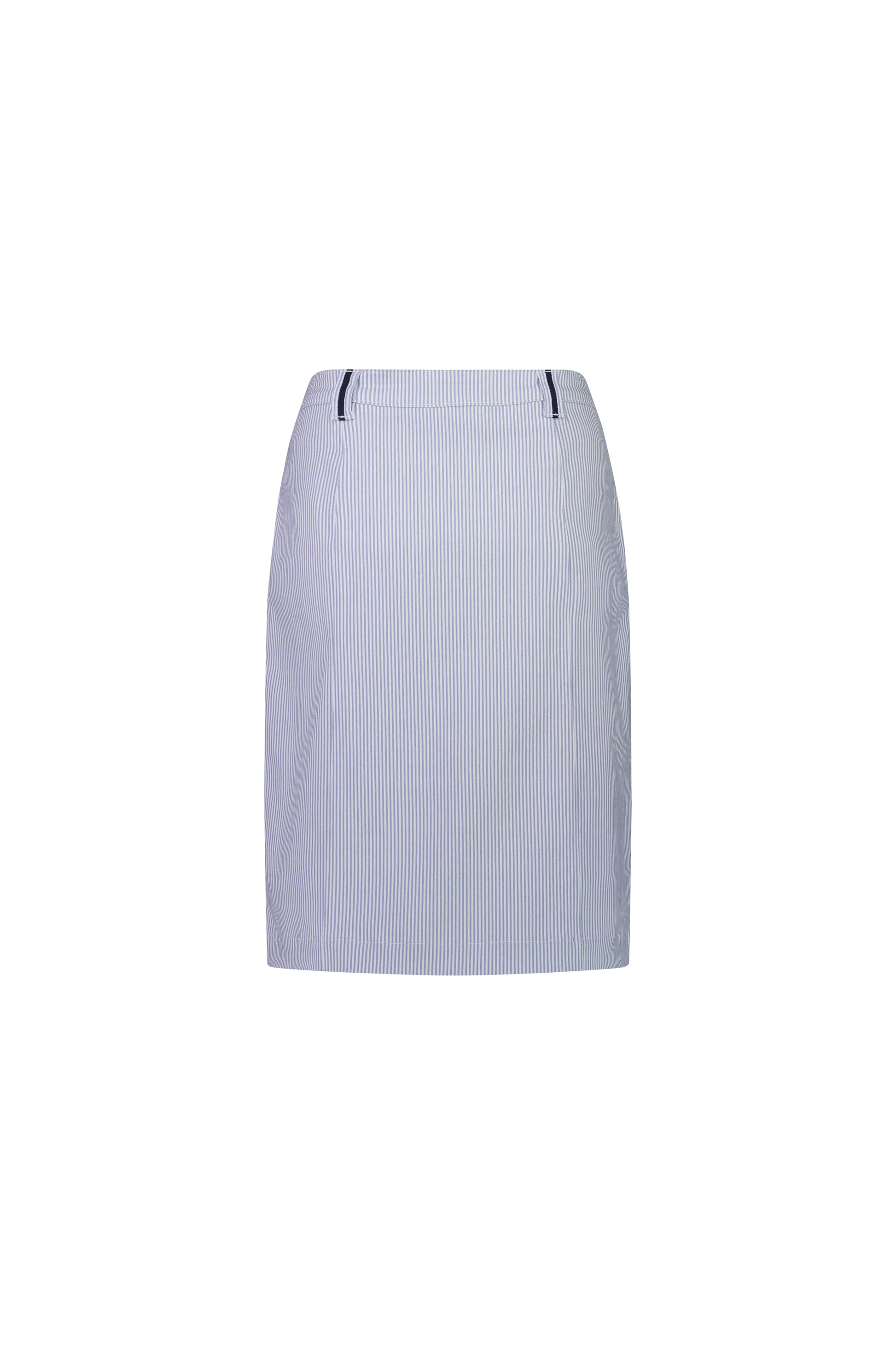 7049 Blue Stripe - Knee Length Skirt with Contrast Buttons and Trim - Vassalli