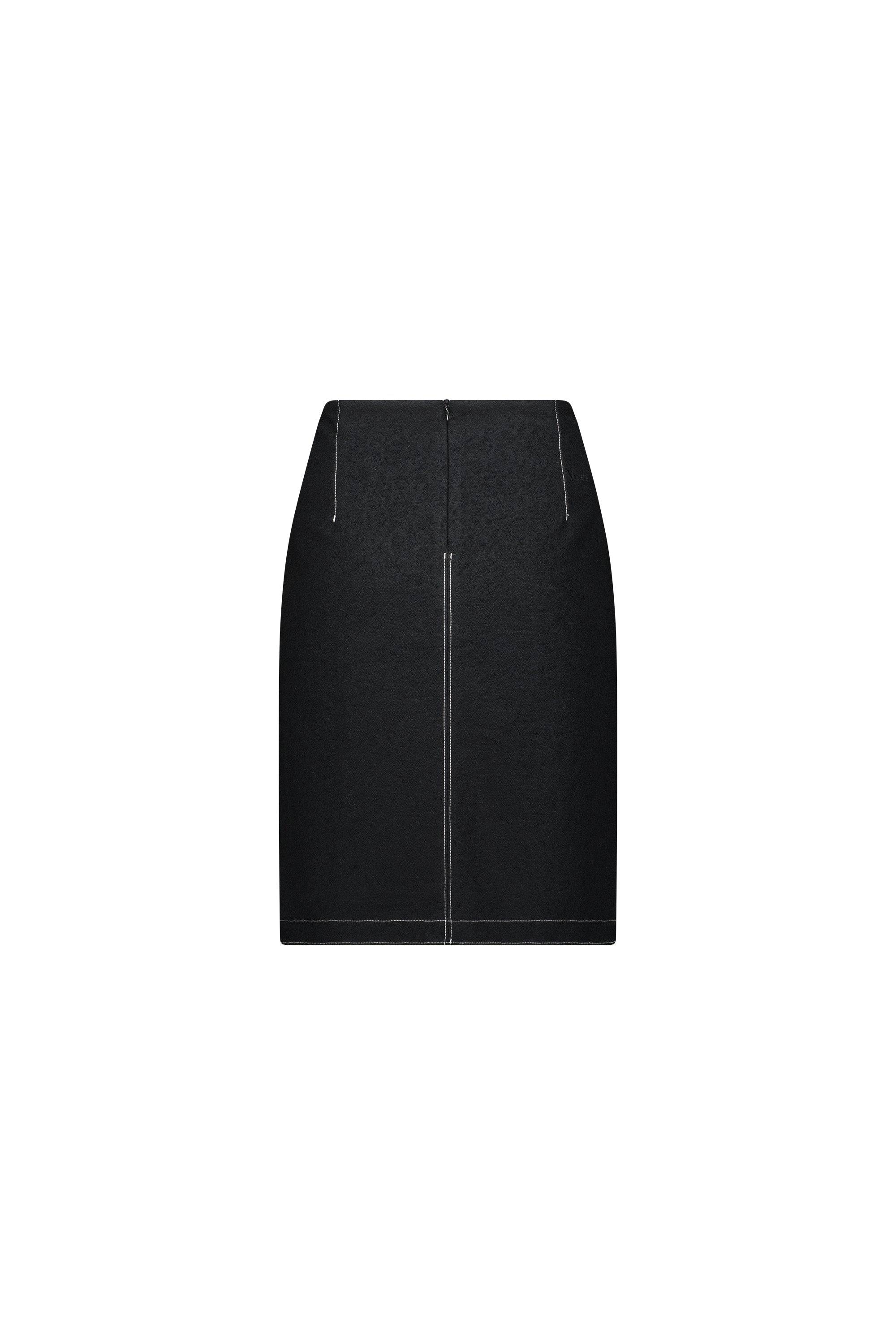7054W Knee Length Skirt - Black - Vassalli