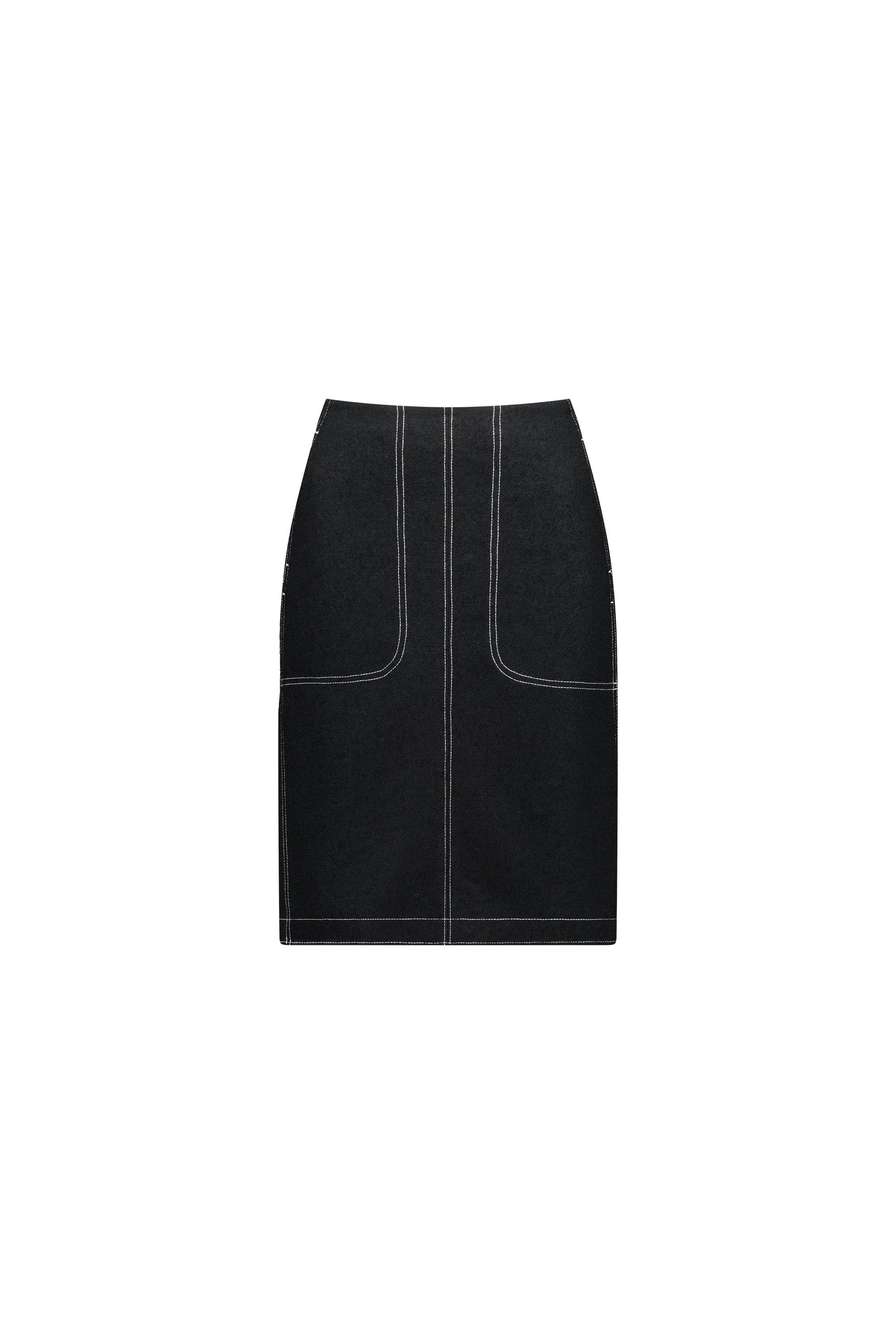7054W Knee Length Skirt - Black - Vassalli