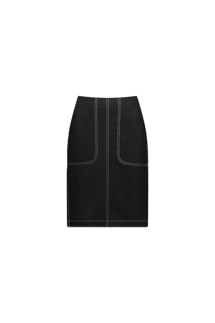 7054W Knee Length Skirt - Black - Vassalli