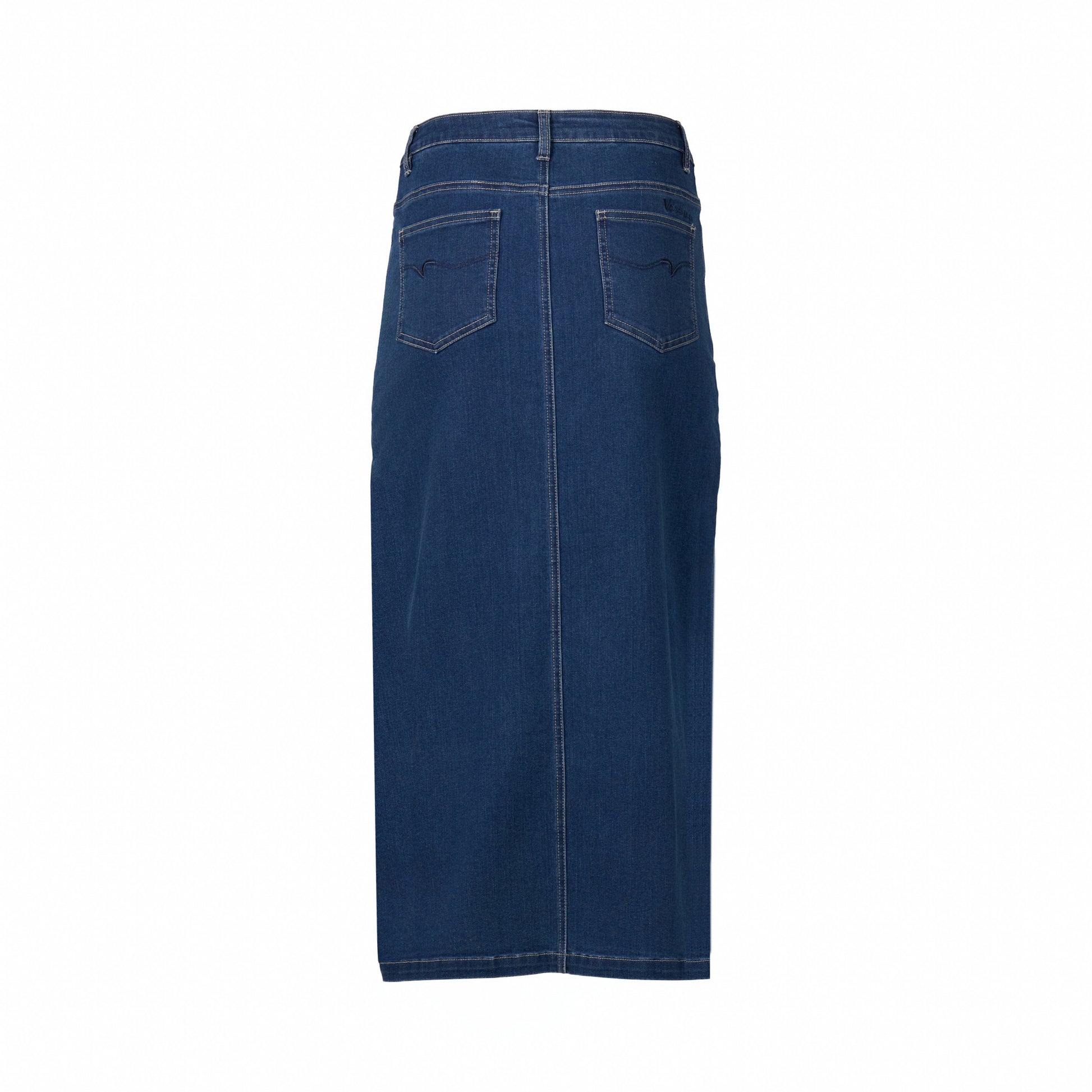 7056 Blue Denim - Mid Length Skirt with Centre Front Split - Vassalli