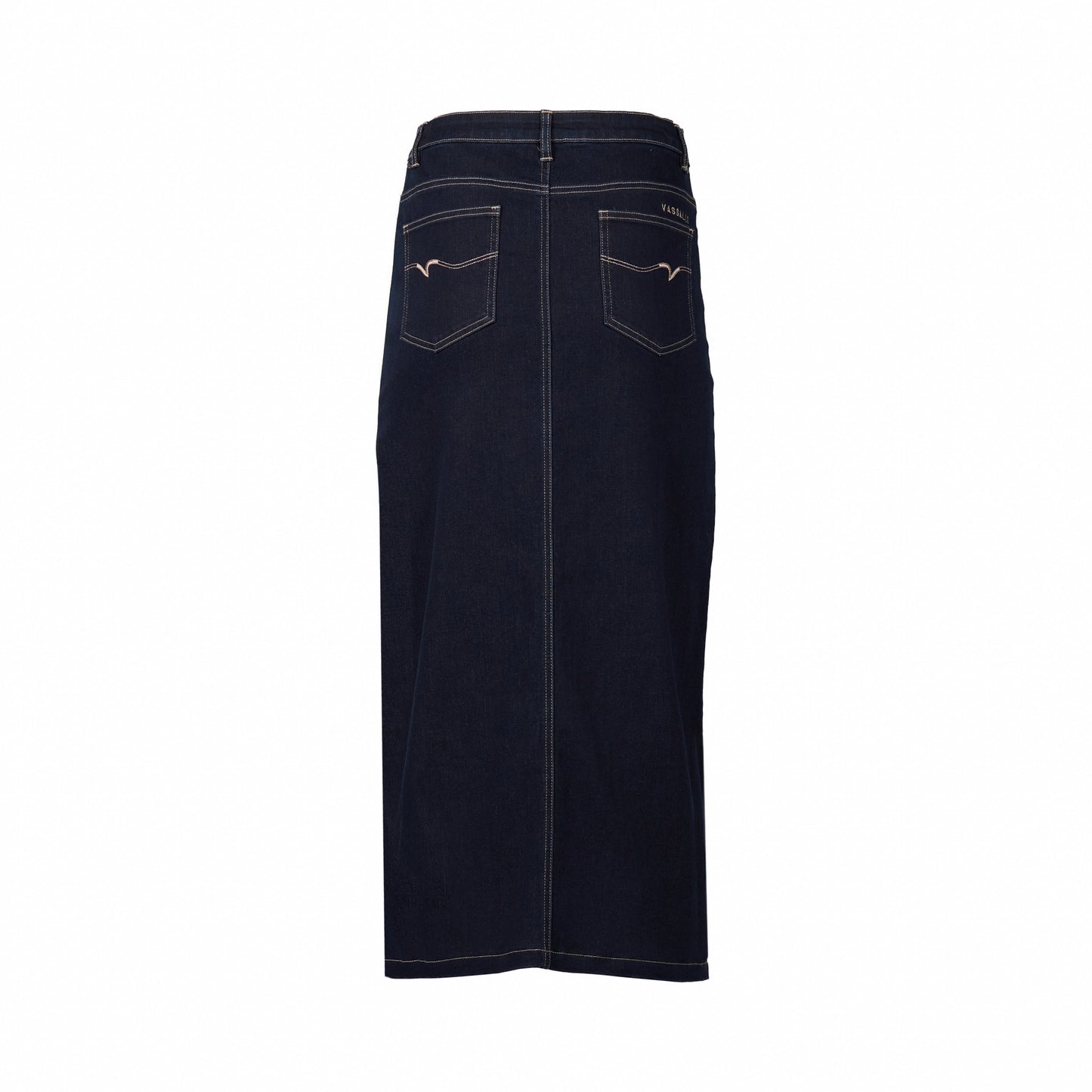 7056 Ink Denim - Mid Length Skirt with Centre Front Split - Vassalli