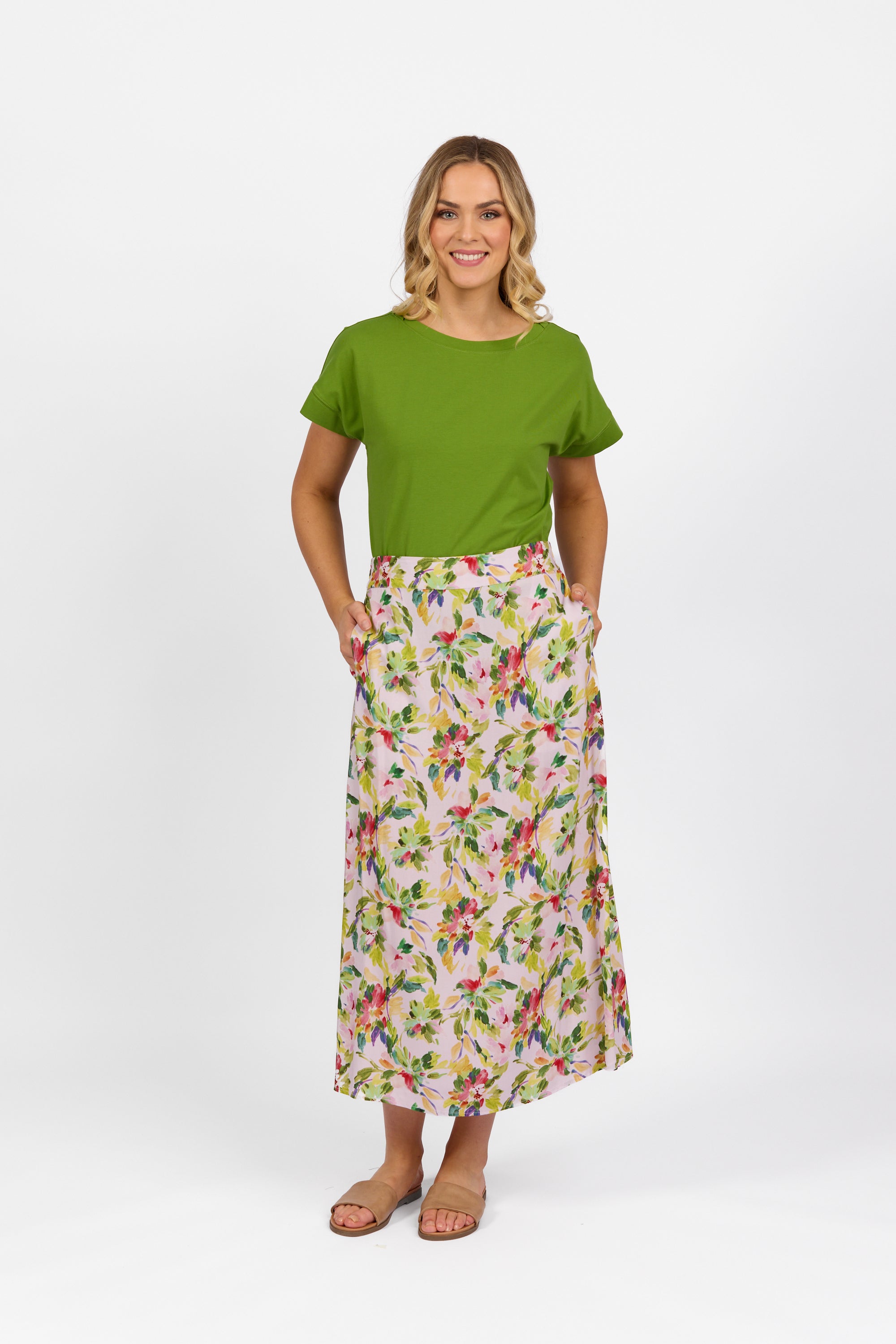 7057 Capri - Pull-On Long Skirt with Elastic Back Waistband - Vassalli