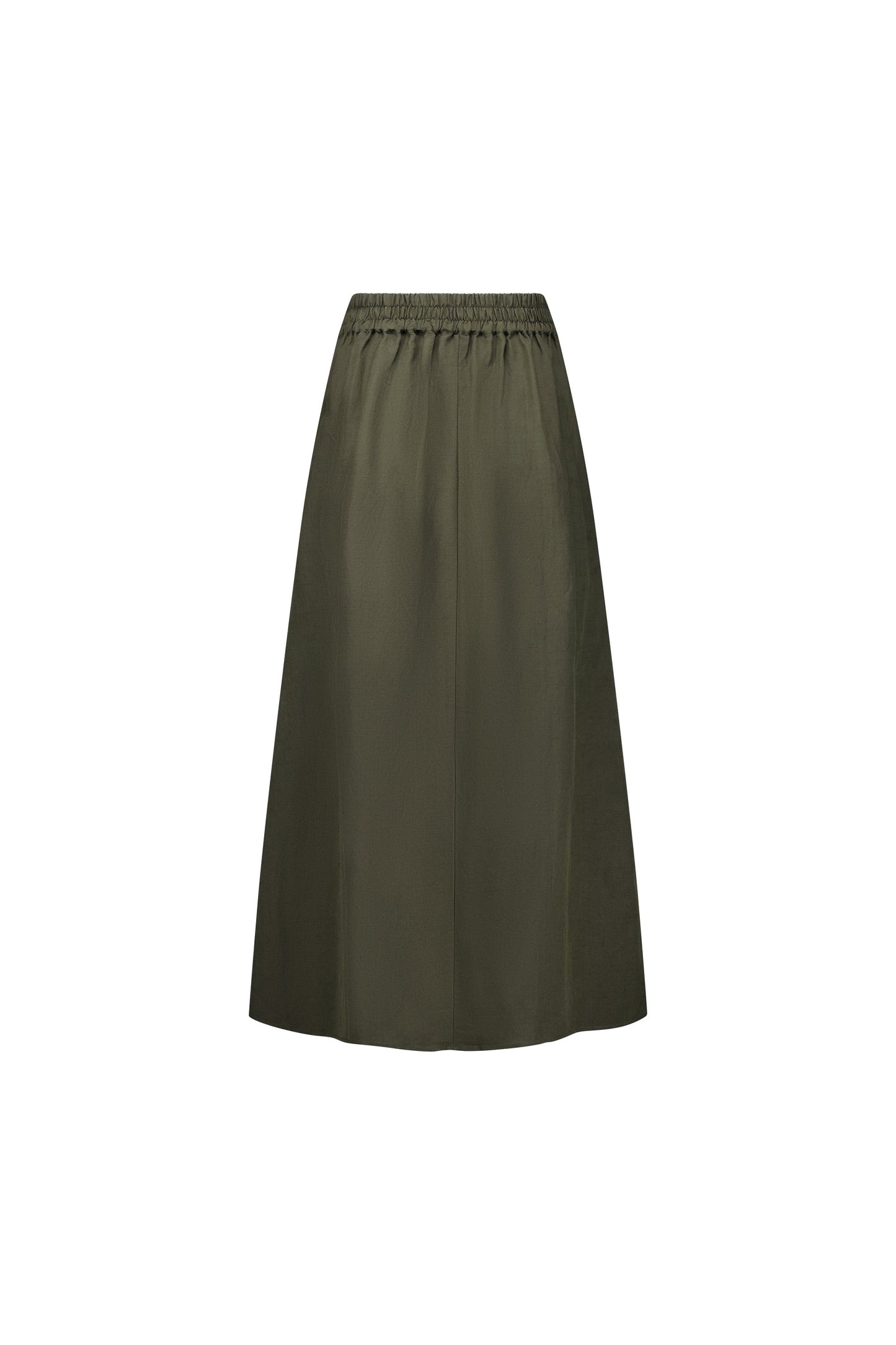 7057 Khaki - Pull-On Long Skirt with Elastic Back Waistband - Vassalli
