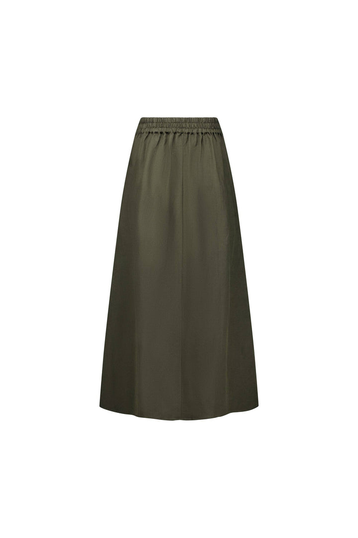 7057 Khaki - Pull-On Long Skirt with Elastic Back Waistband - Vassalli