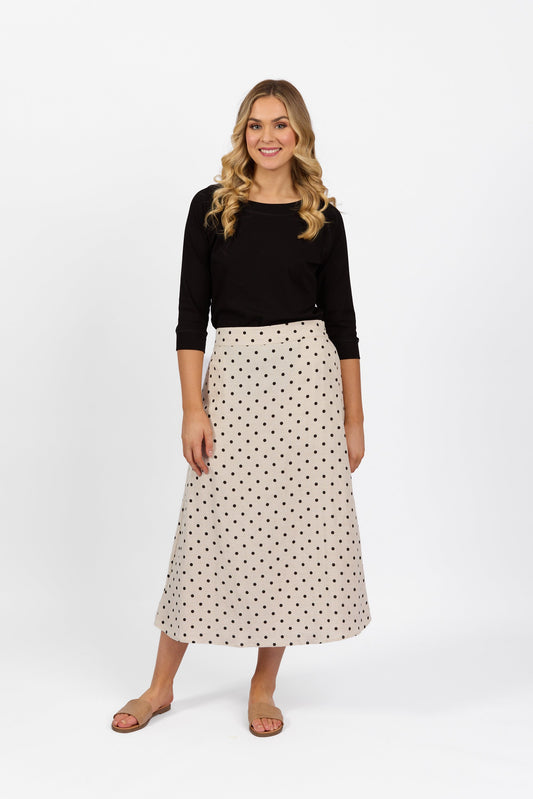7057 Natural Spot - Pull On Long Skirt with Elastic Back Waistband - Vassalli