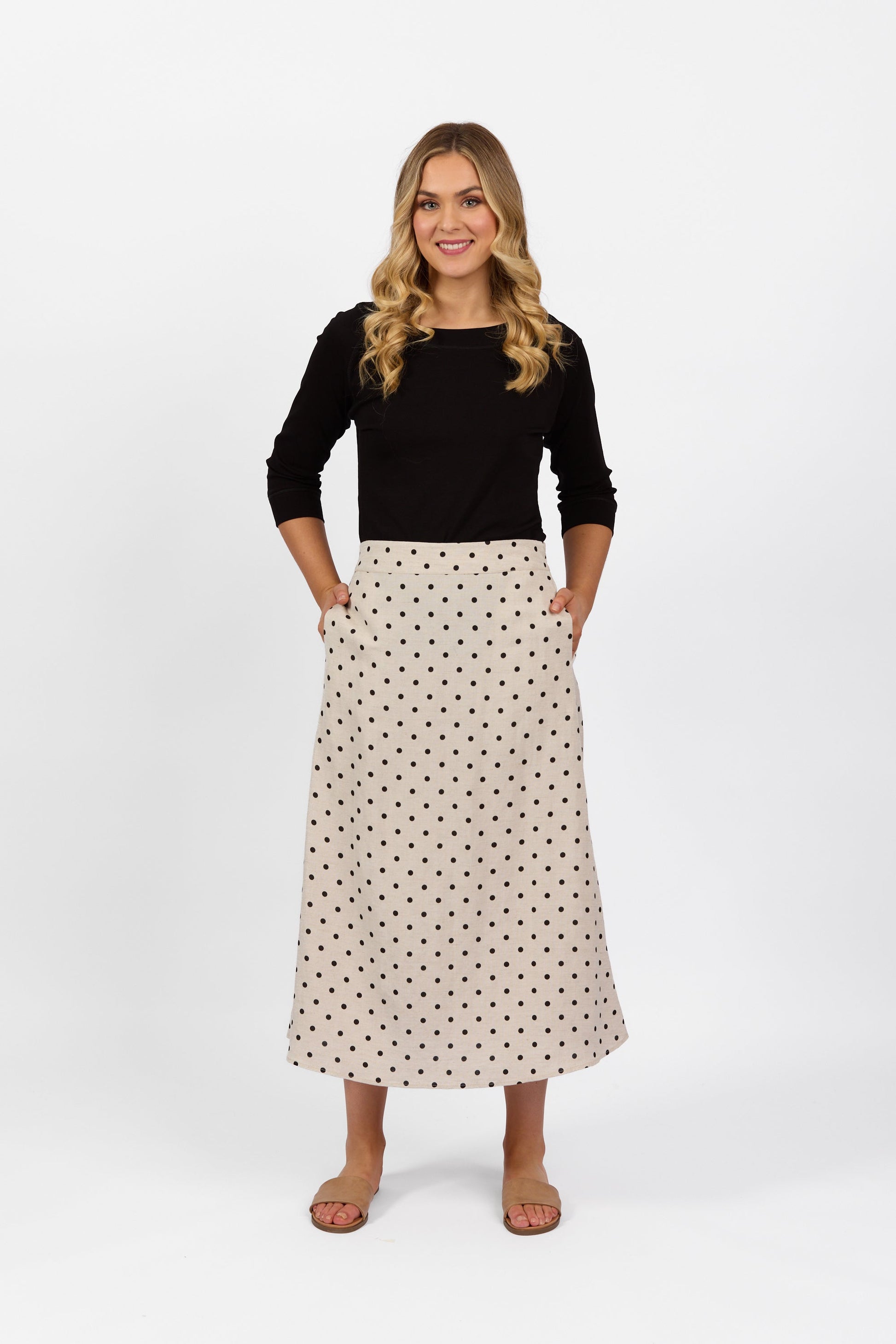 7057 Natural Spot - Pull-On Long Skirt with Elastic Back Waistband - Vassalli