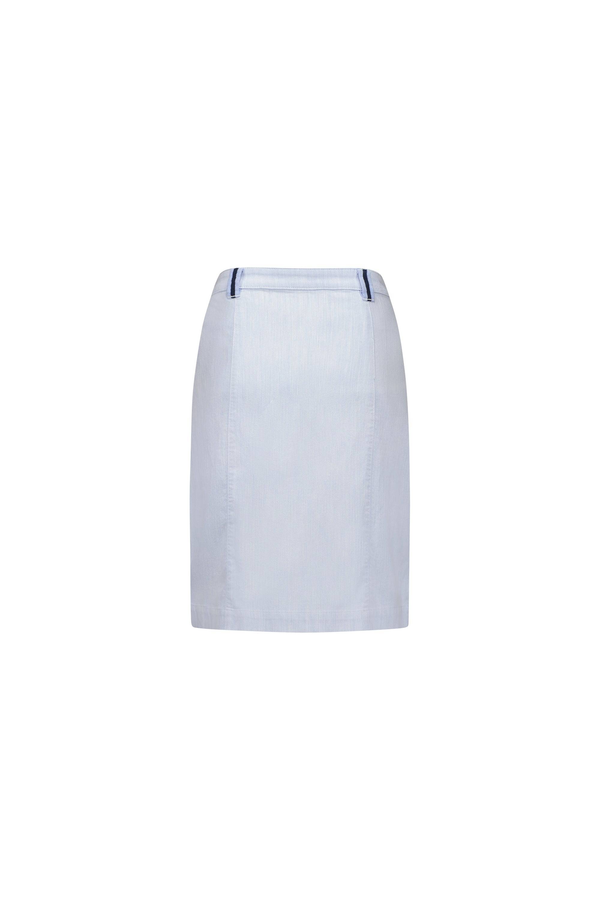 7058 Sky Blue - Knee Length Skirt with Contrast Buttons and Trim - Vassalli