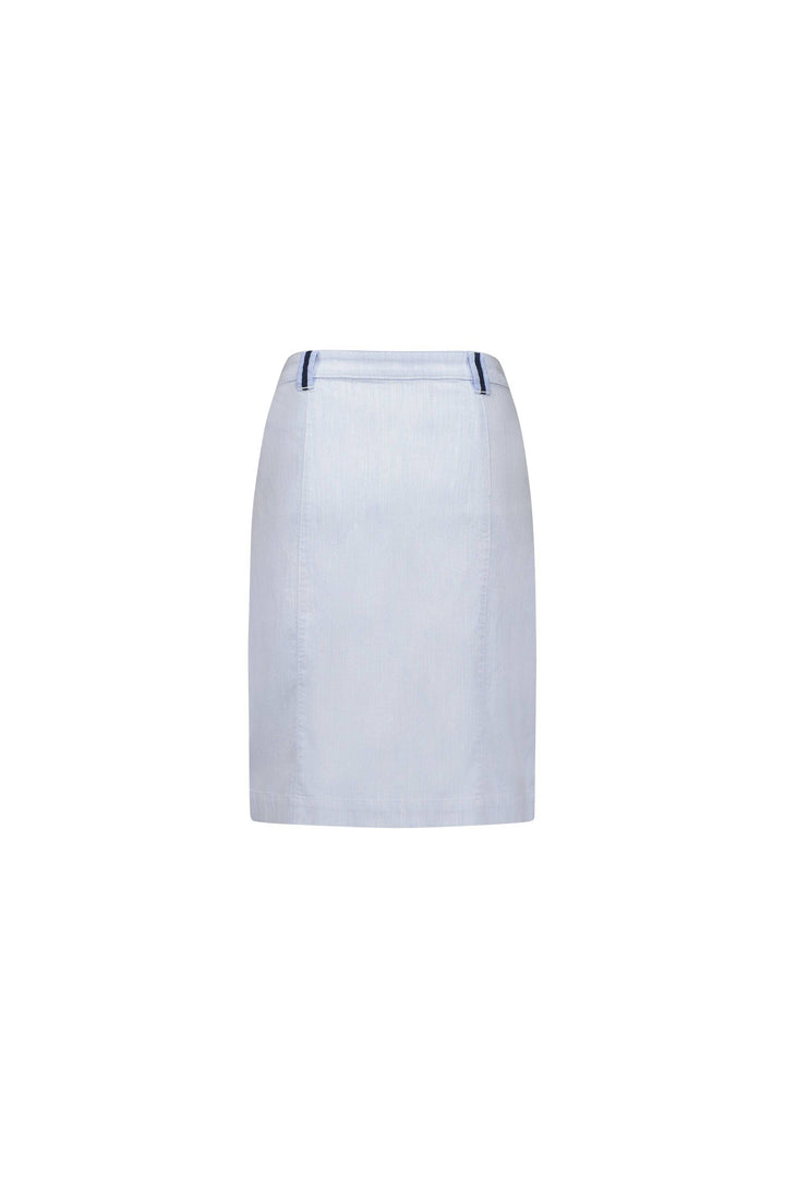7058 Sky Blue - Knee Length Skirt with Contrast Buttons and Trim - Vassalli
