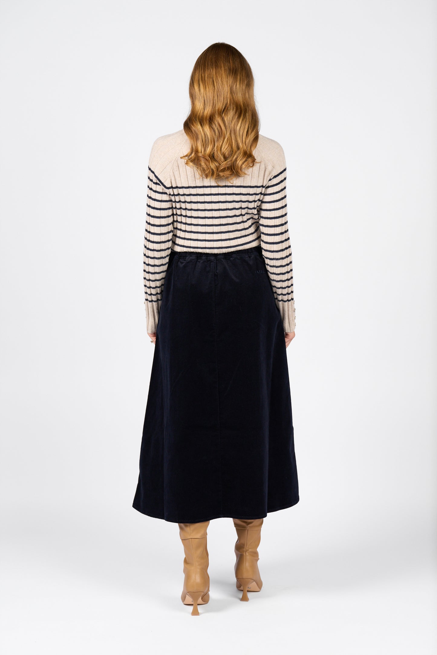 7060M Midnight - A Line Pull On Cord Skirt with Drawcord - Vassalli