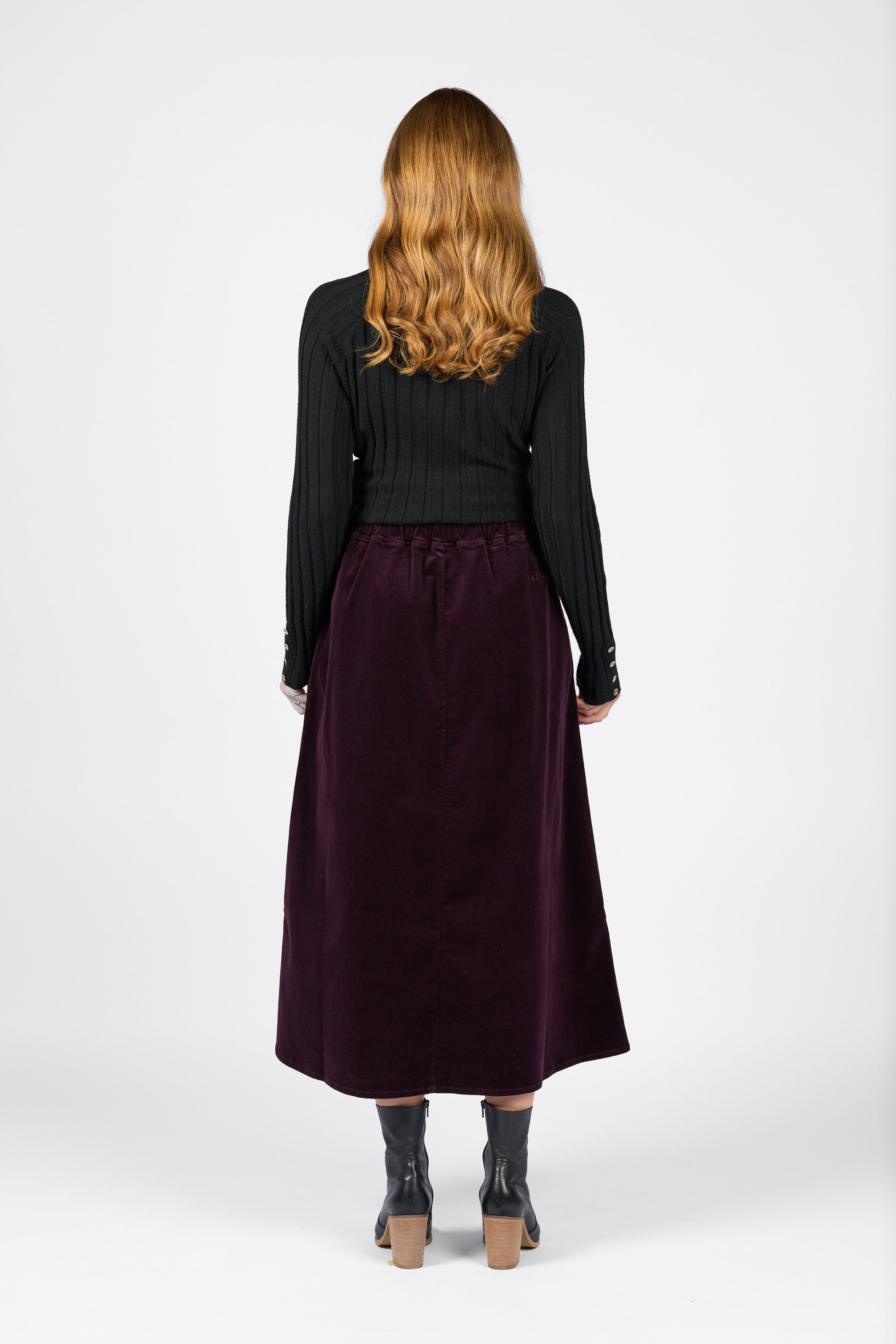 7060M Mulberry - A Line Pull On Cord Skirt with Drawcord - Vassalli