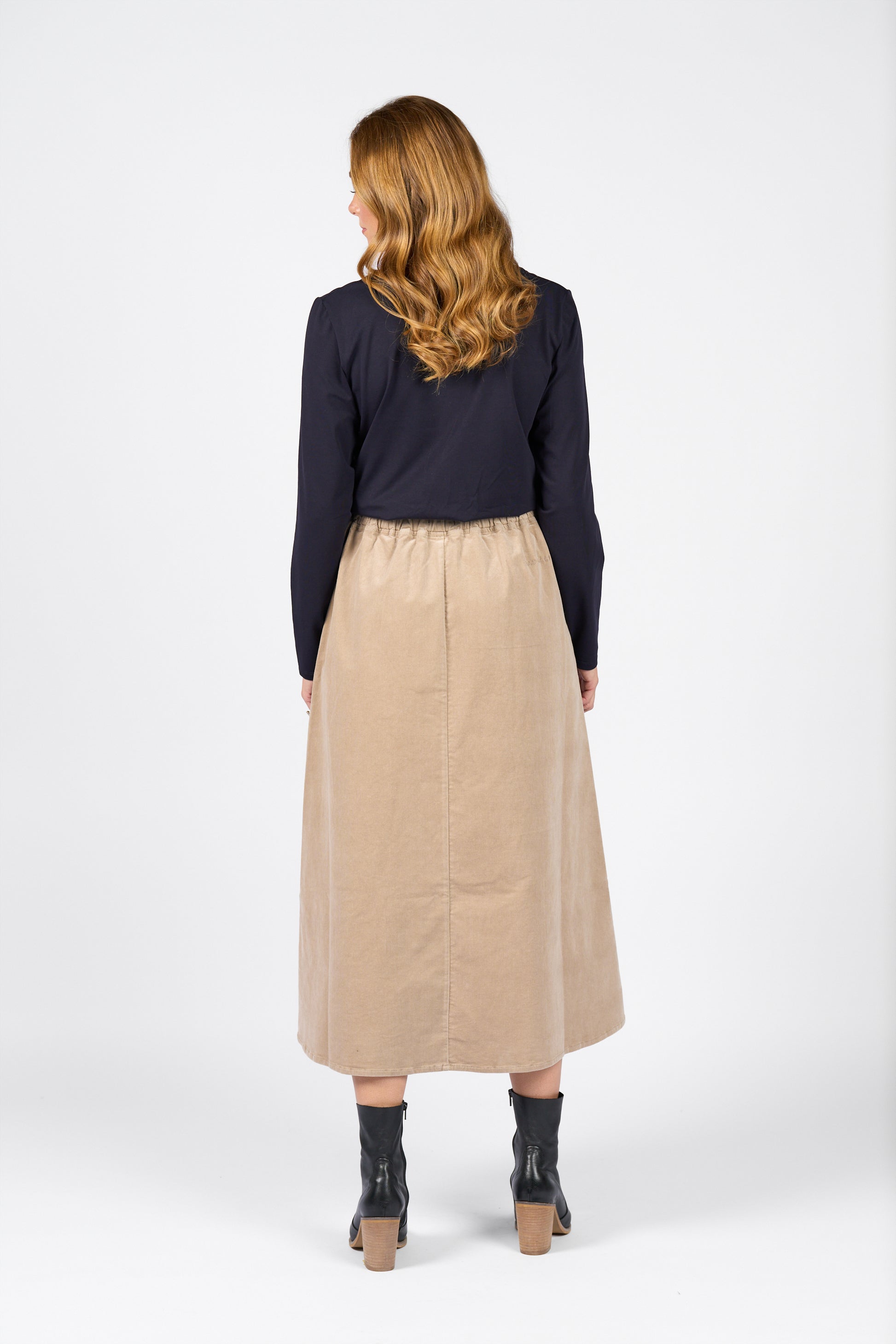 7060M Oat - A Line Pull On Cord Skirt with Drawcord - Vassalli