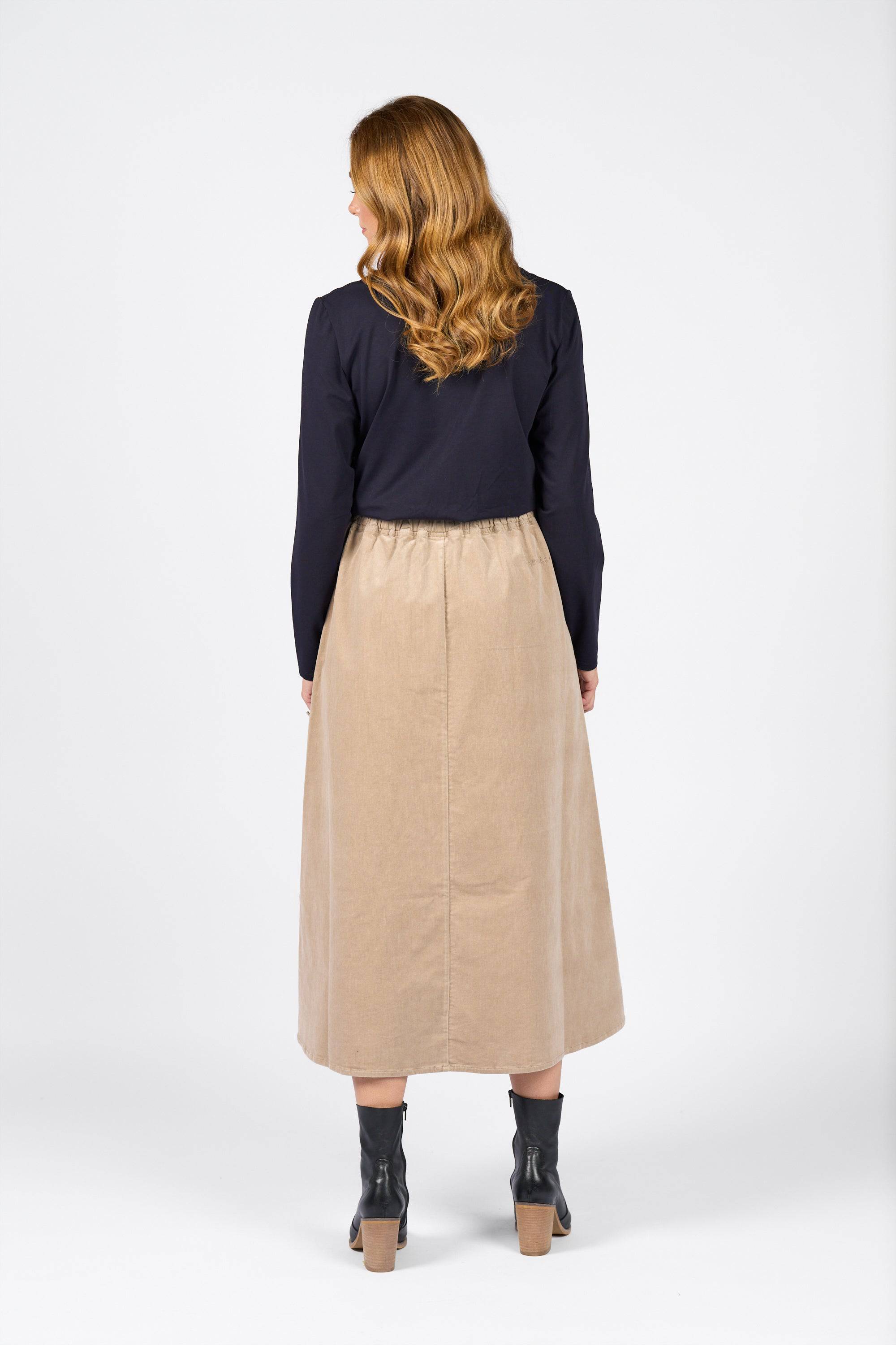 7060M Oat - A Line Pull-On Cord Skirt with Drawcord - Vassalli