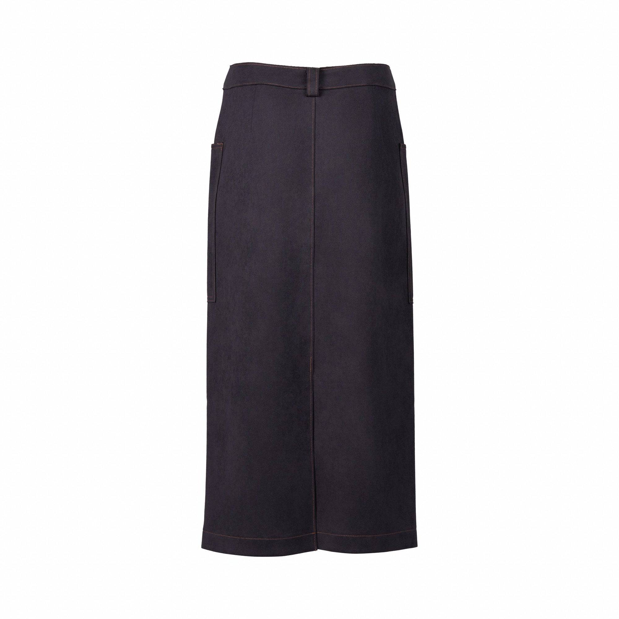 7063 Ink - Mid Length Skirt with Centre Back Split - Vassalli