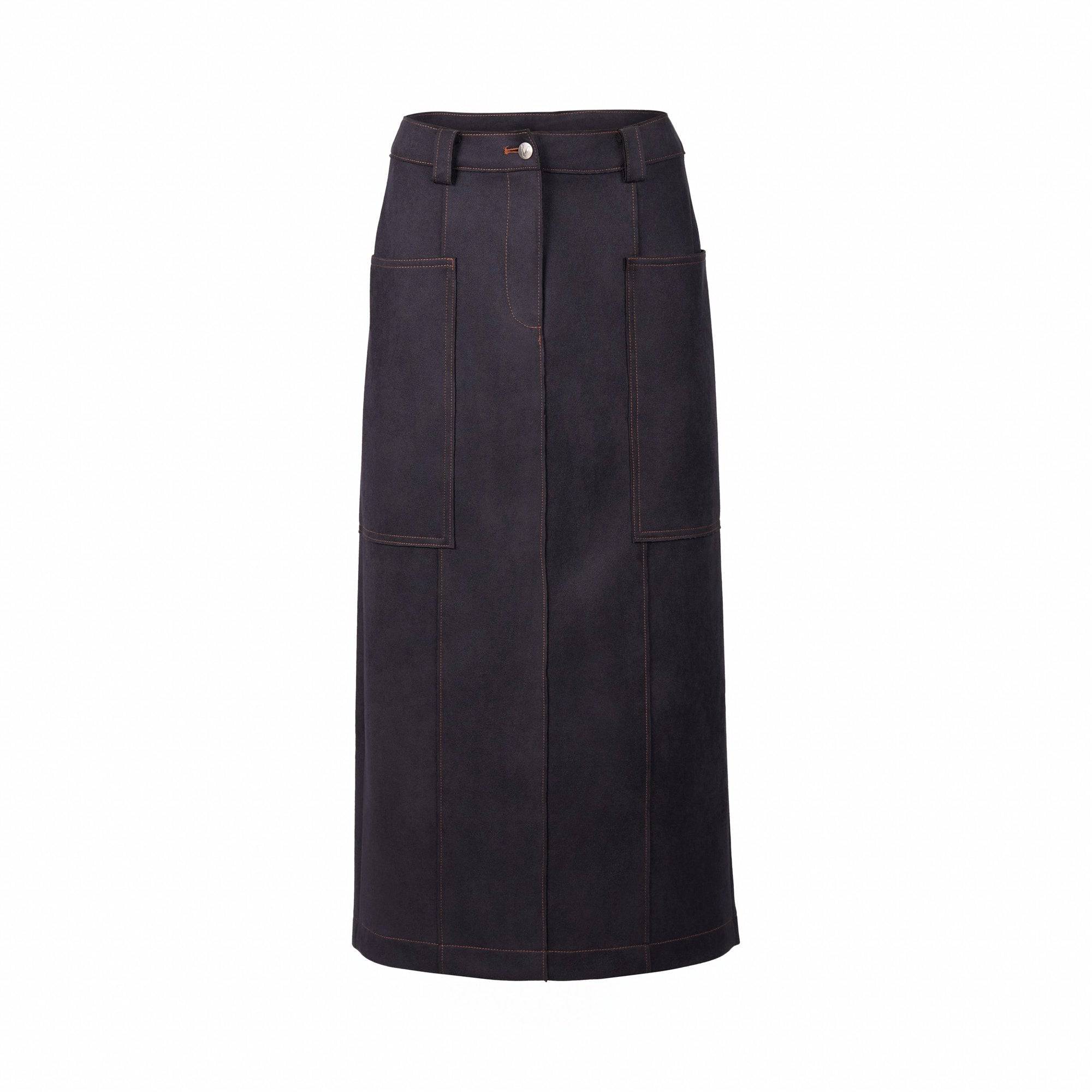 7063 Ink - Mid Length Skirt with Centre Back Split - Vassalli