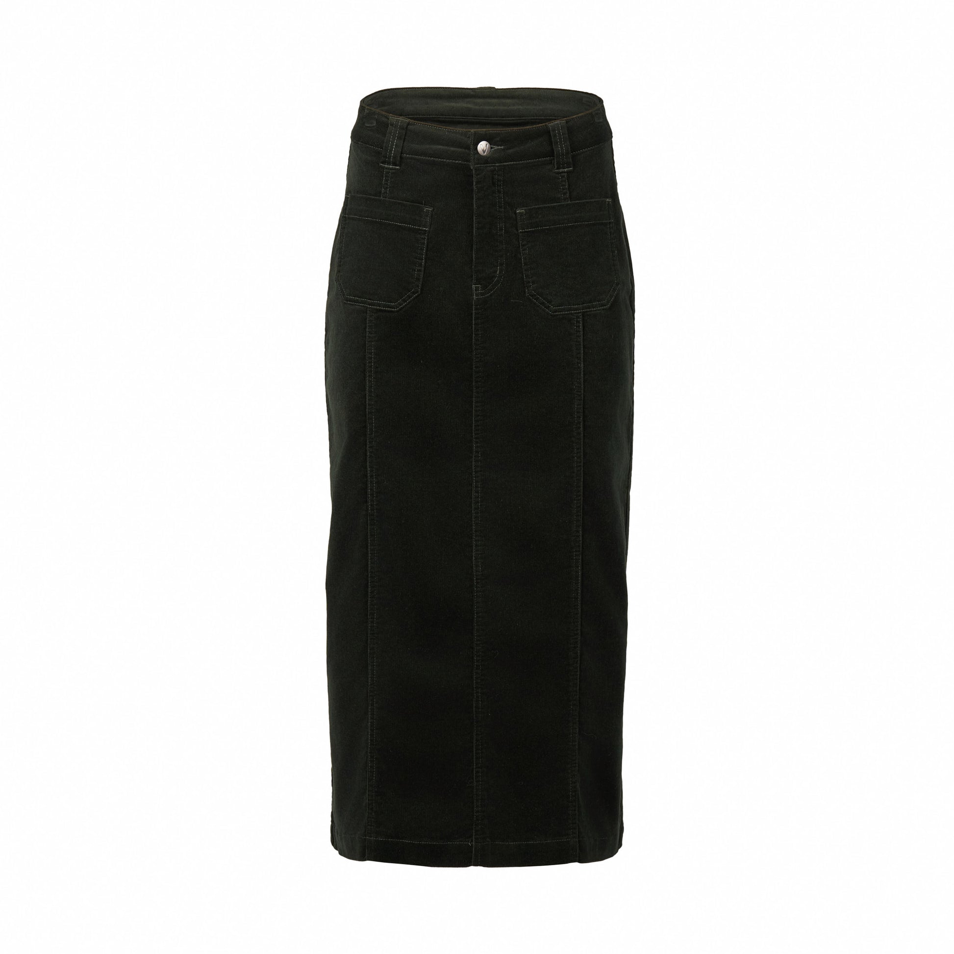 7064M Forest - Mid Length Cord Skirt with Front Panel Seams - Vassalli