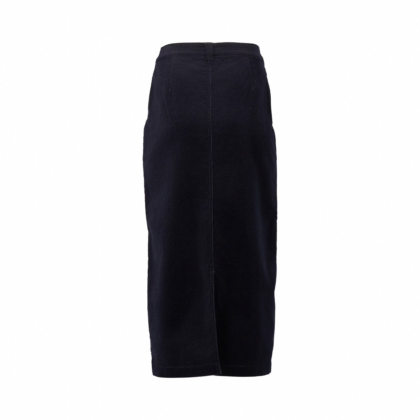 7064M Midnight - Mid Length Cord Skirt with Front Panel Seams - Vassalli