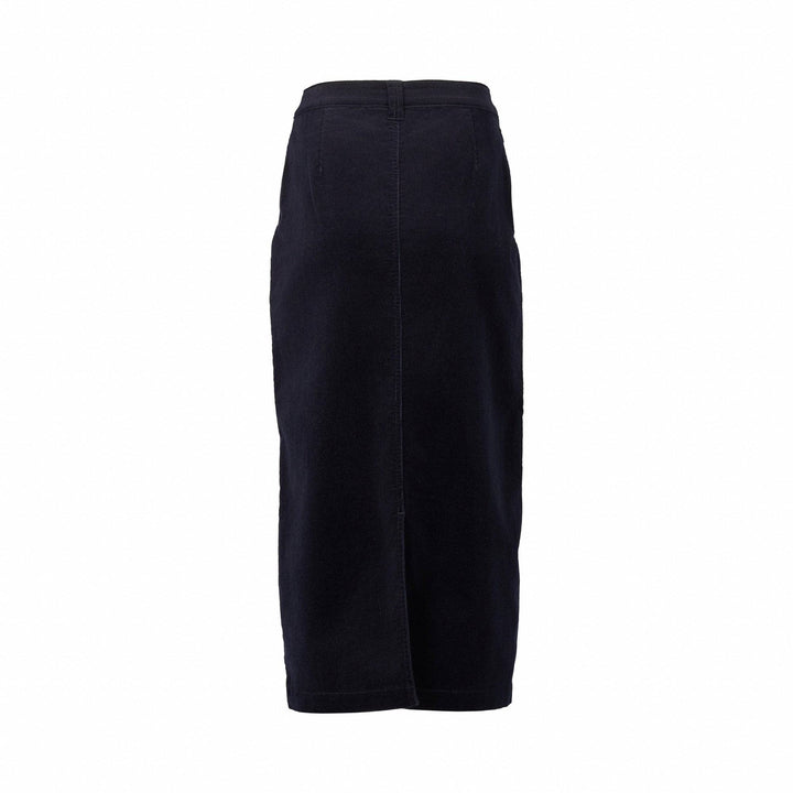 7064M Midnight - Mid Length Cord Skirt with Front Panel Seams - Vassalli