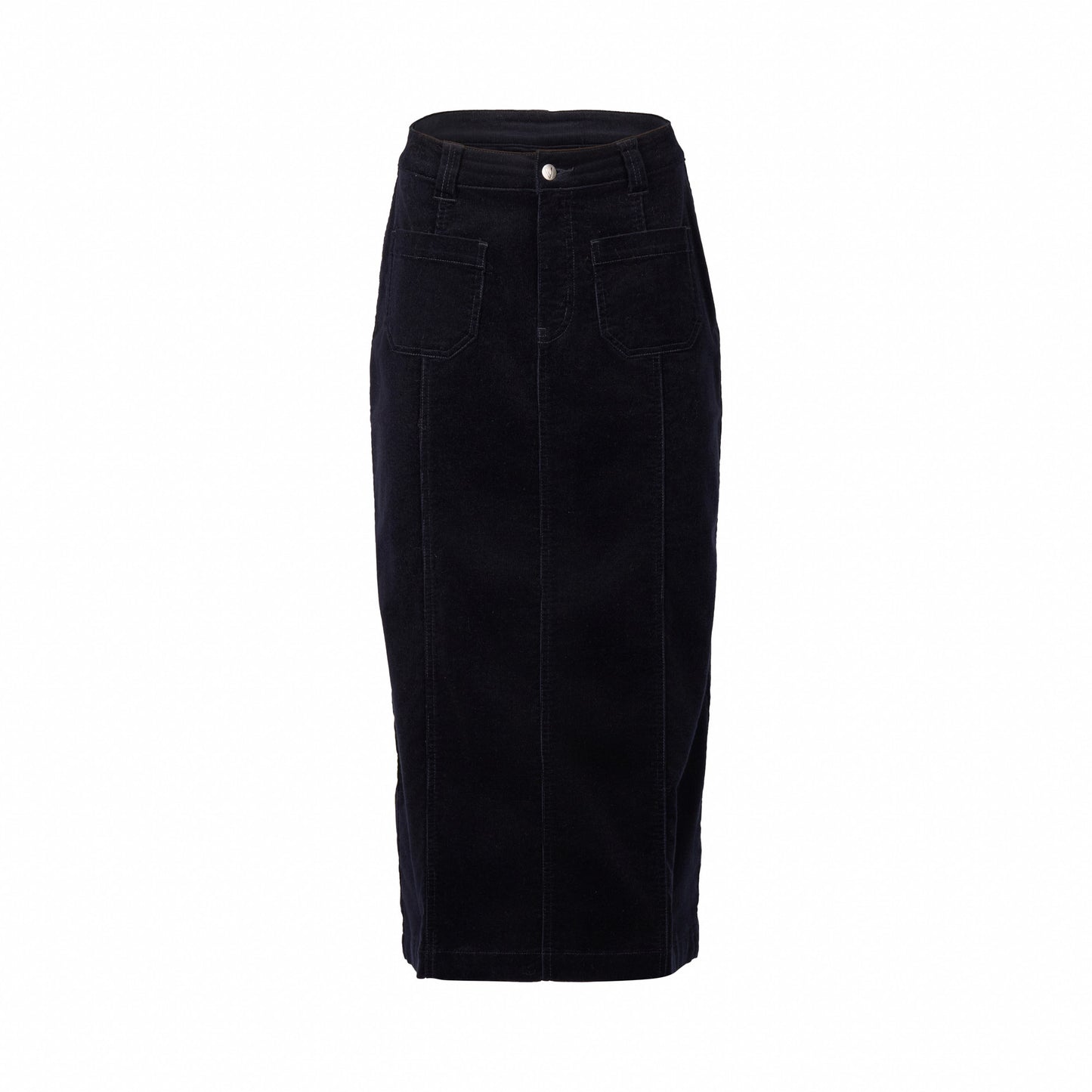 7064M Midnight - Mid Length Cord Skirt with Front Panel Seams - Vassalli