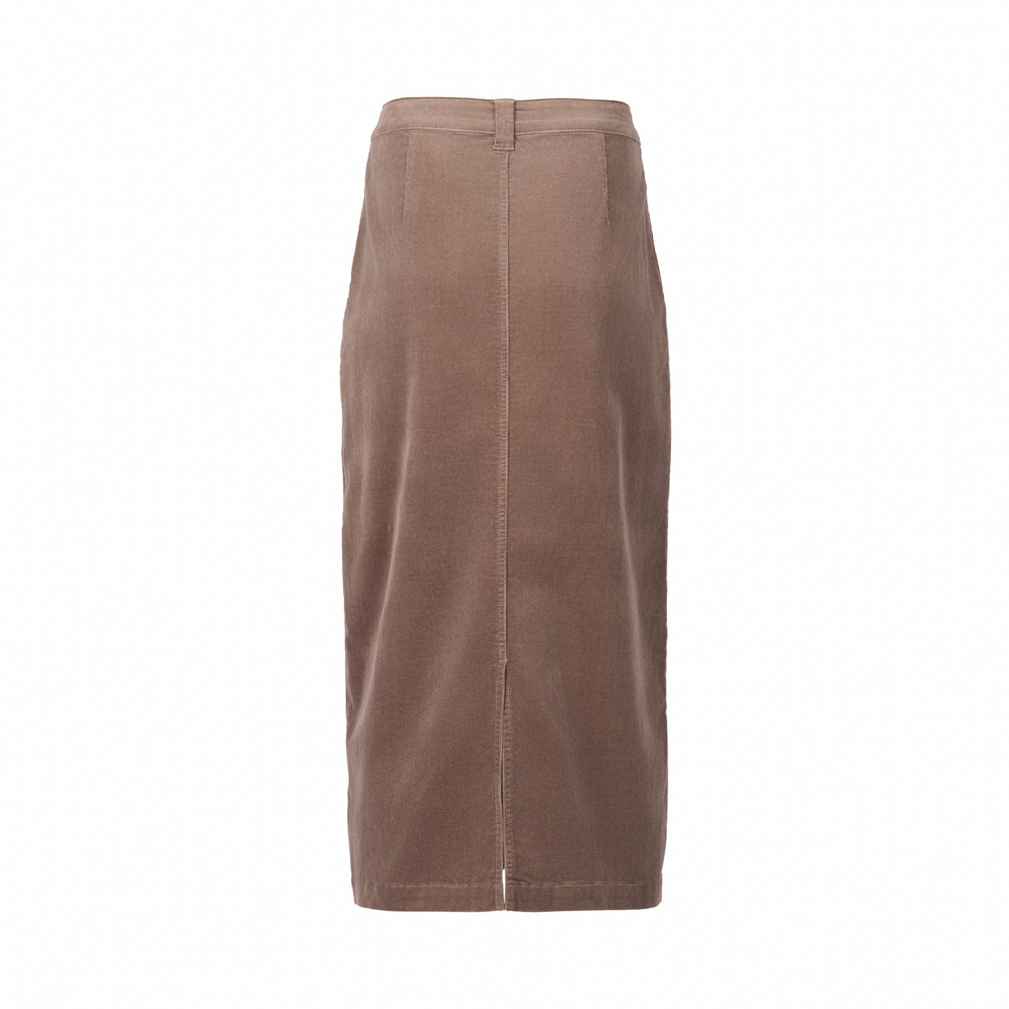 7064M Taupe - Mid Length Cord Skirt with Front Panel Seams - Vassalli