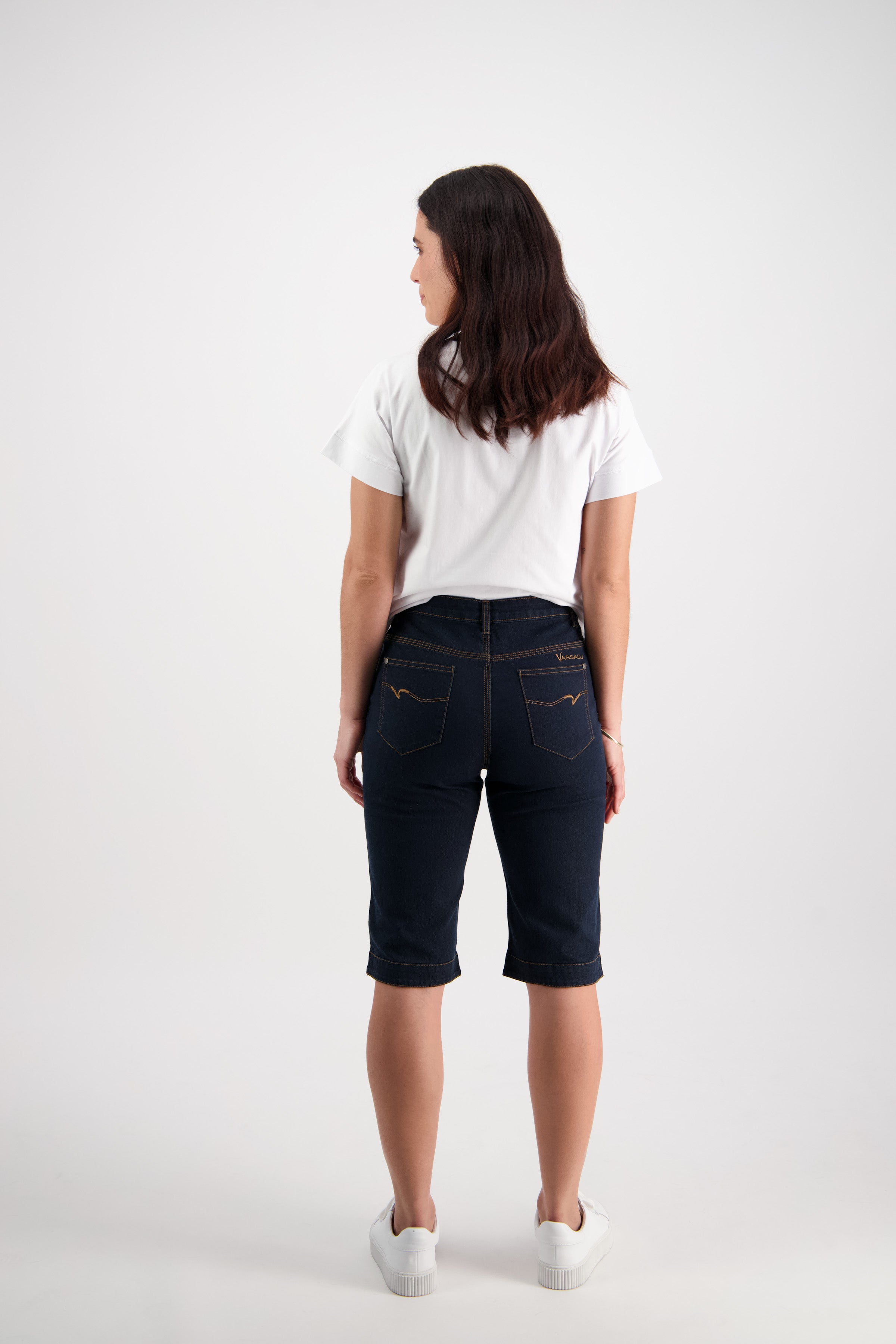 H1001CS Indigo Denim - Straight Leg Contrast Stitch Denim Short - Vassalli