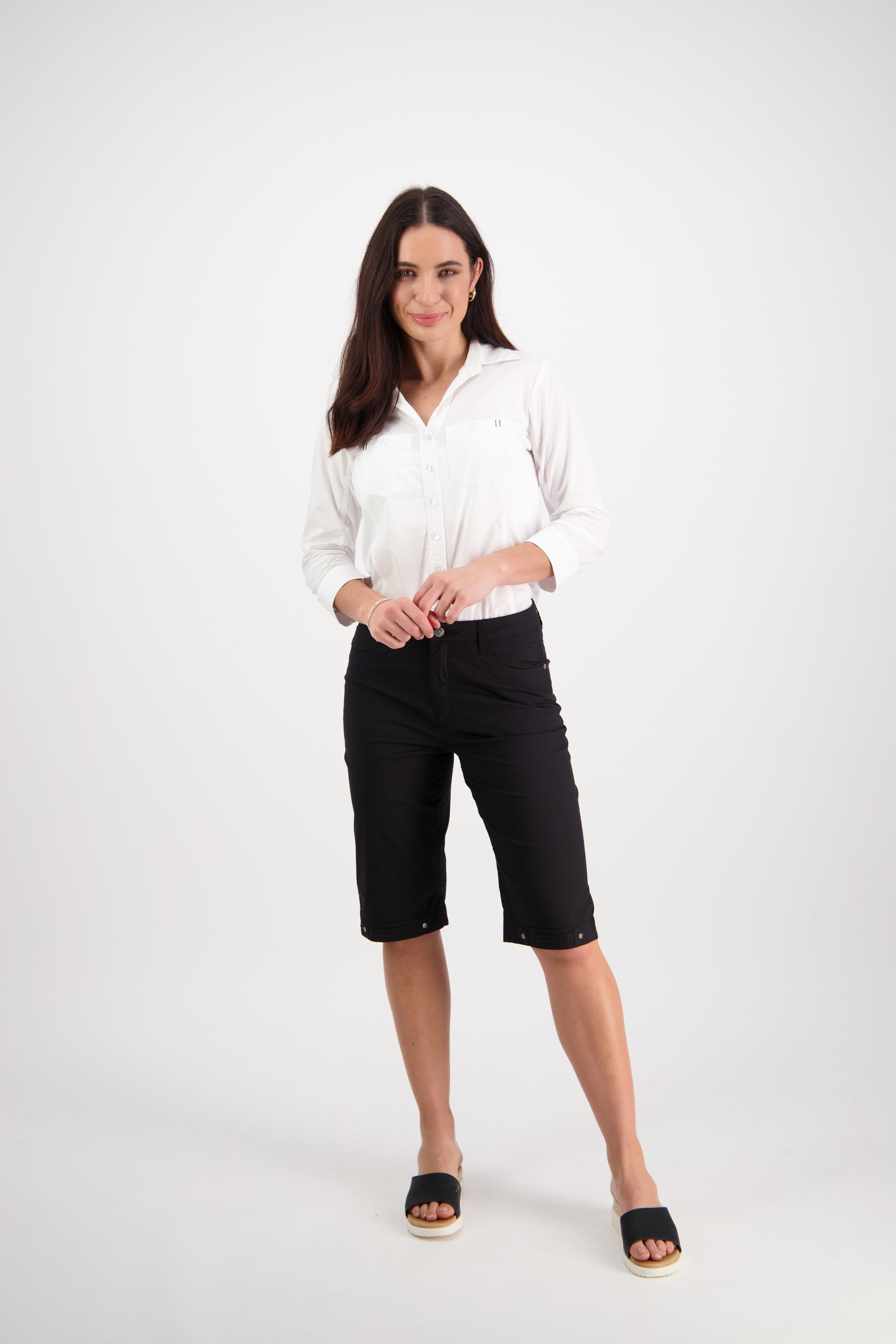 H1001P Black - Poplin Straight Leg Short - Vassalli