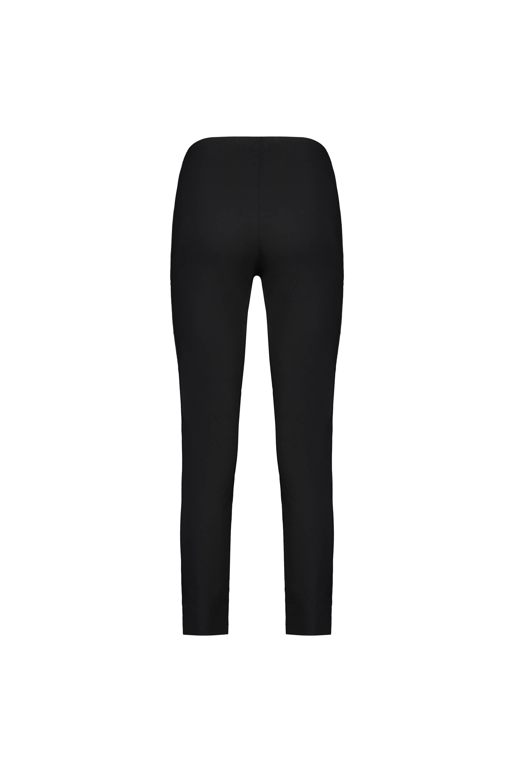 The Vassalli Paris Capri Pant in black is shown from the back on a white background. Made from stretch fabric, these capri pants offer a fitted silhouette and a simple design with no visible logos or patterns.