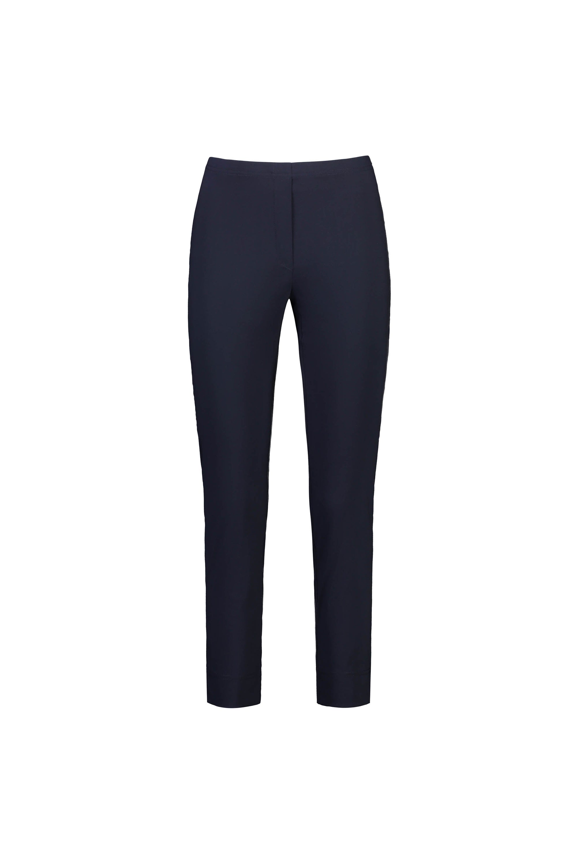 The Vassalli Paris Capri Pant - Inka features a slim fit, ankle-length design in stretch fabric with a navy blue hue, shown against a white background.