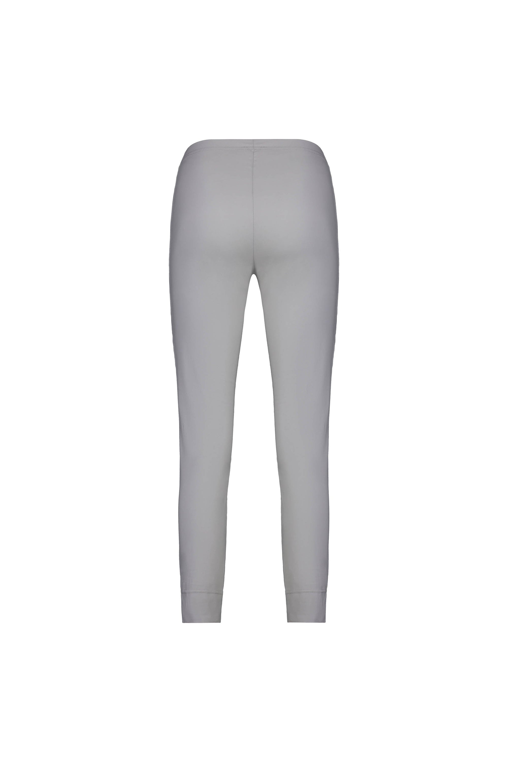 Back view of the Vassalli Paris Capri Pant in Silver—mid rise, 7/8 length, fitted design made from comfortable stretch fabric, shown against a plain white background.