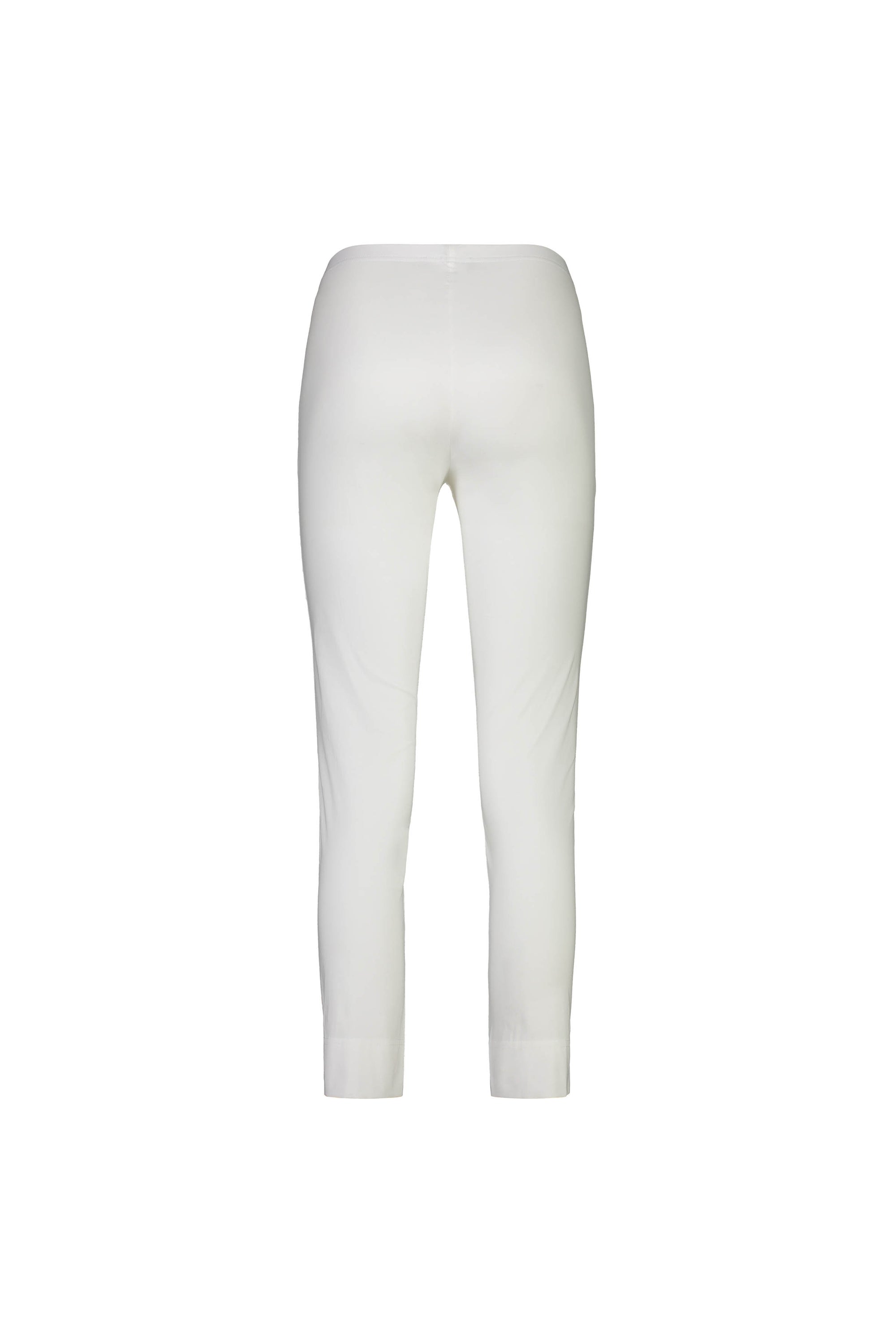 Back view of Vassalli Paris Capri Pant - White, ankle-length with a fitted silhouette, no visible pockets or embellishments. Made in New Zealand from stretch fabric and shown against a plain white background.