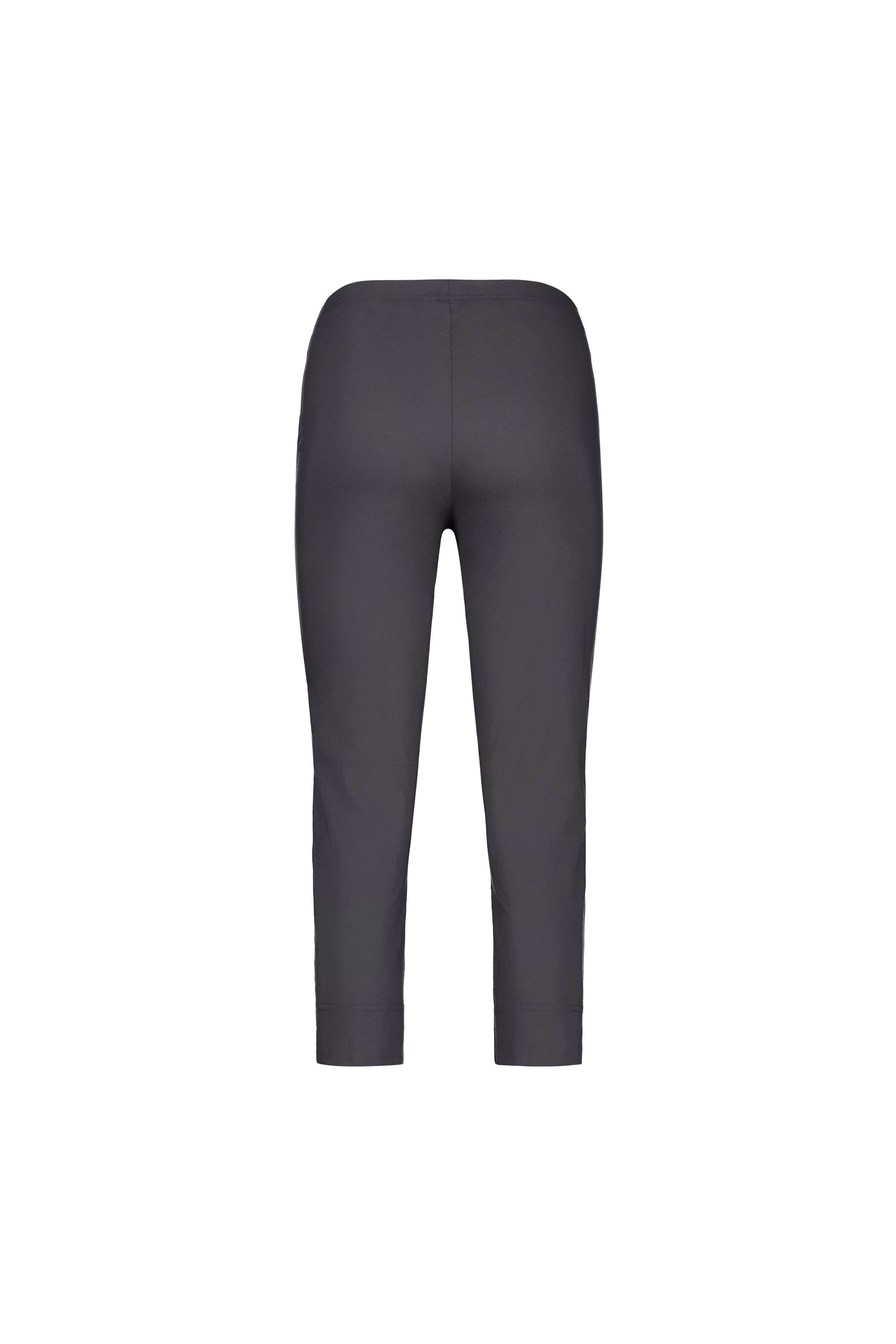 Back view of the Vassalli Paris Crop Pant - Beluga in dark grey, featuring a slim fit, elasticated waistband, tapered ankles, and stretch fabric. Displayed flat against a white background.