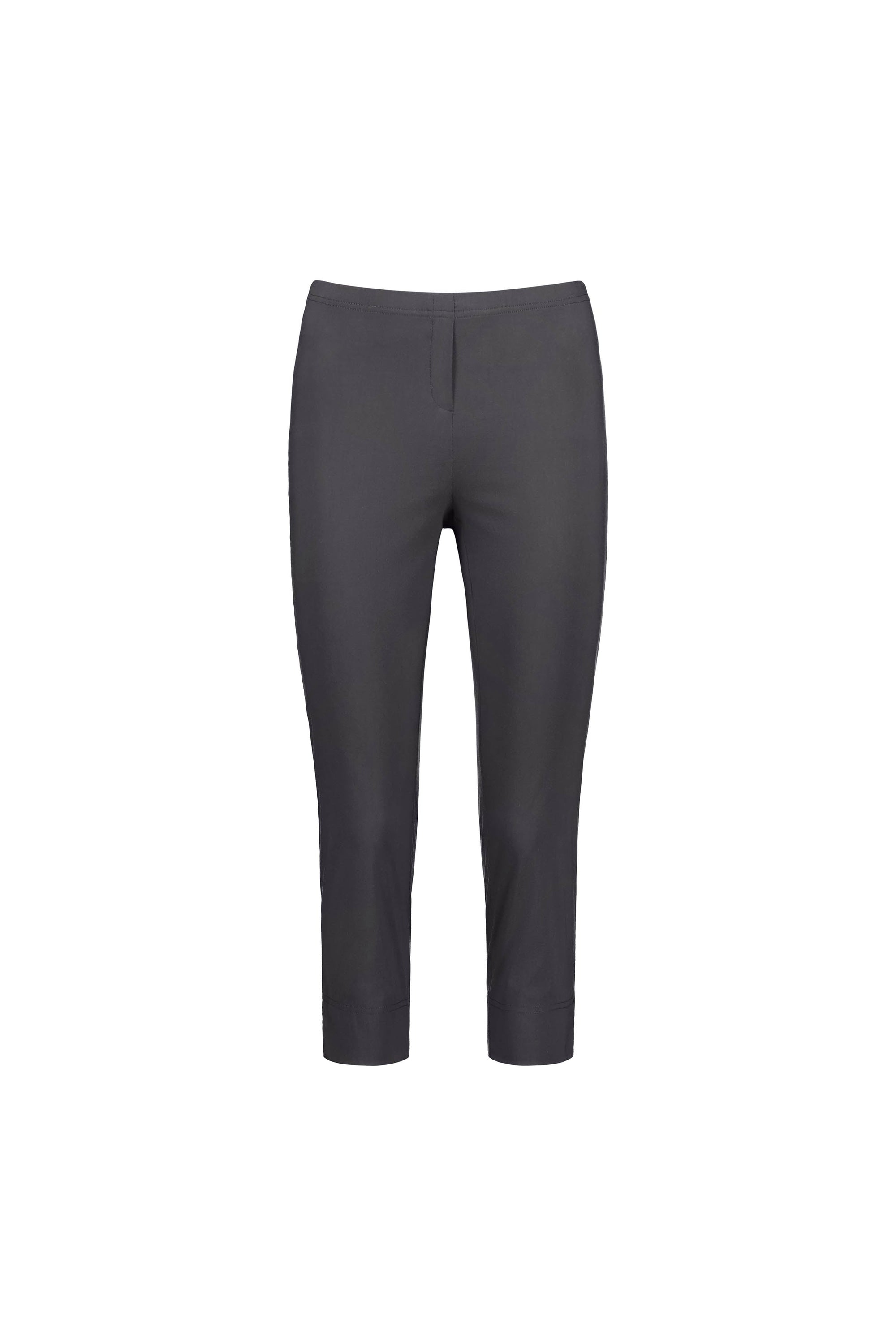 The Vassalli Paris Crop Pant - Beluga is a dark gray, slim-fit, ankle-length pant made in New Zealand from stretch fabric with a smooth front and no visible pockets or embellishments, displayed on a plain white background.