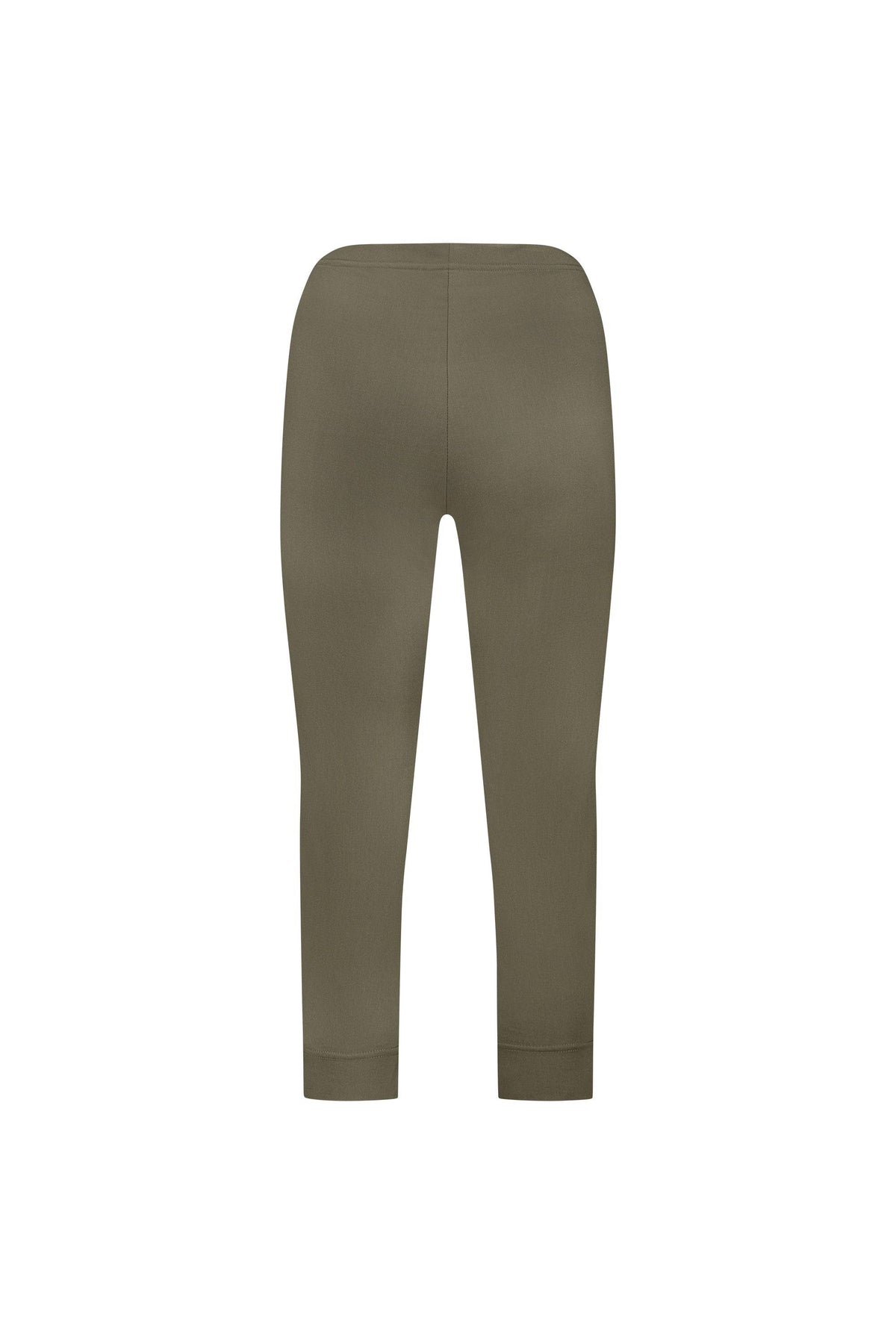 The Vassalli Paris Crop Pant in khaki, shown from the back on a white background, features a high waist and cropped ankle-length fit in comfortable stretch fabric.