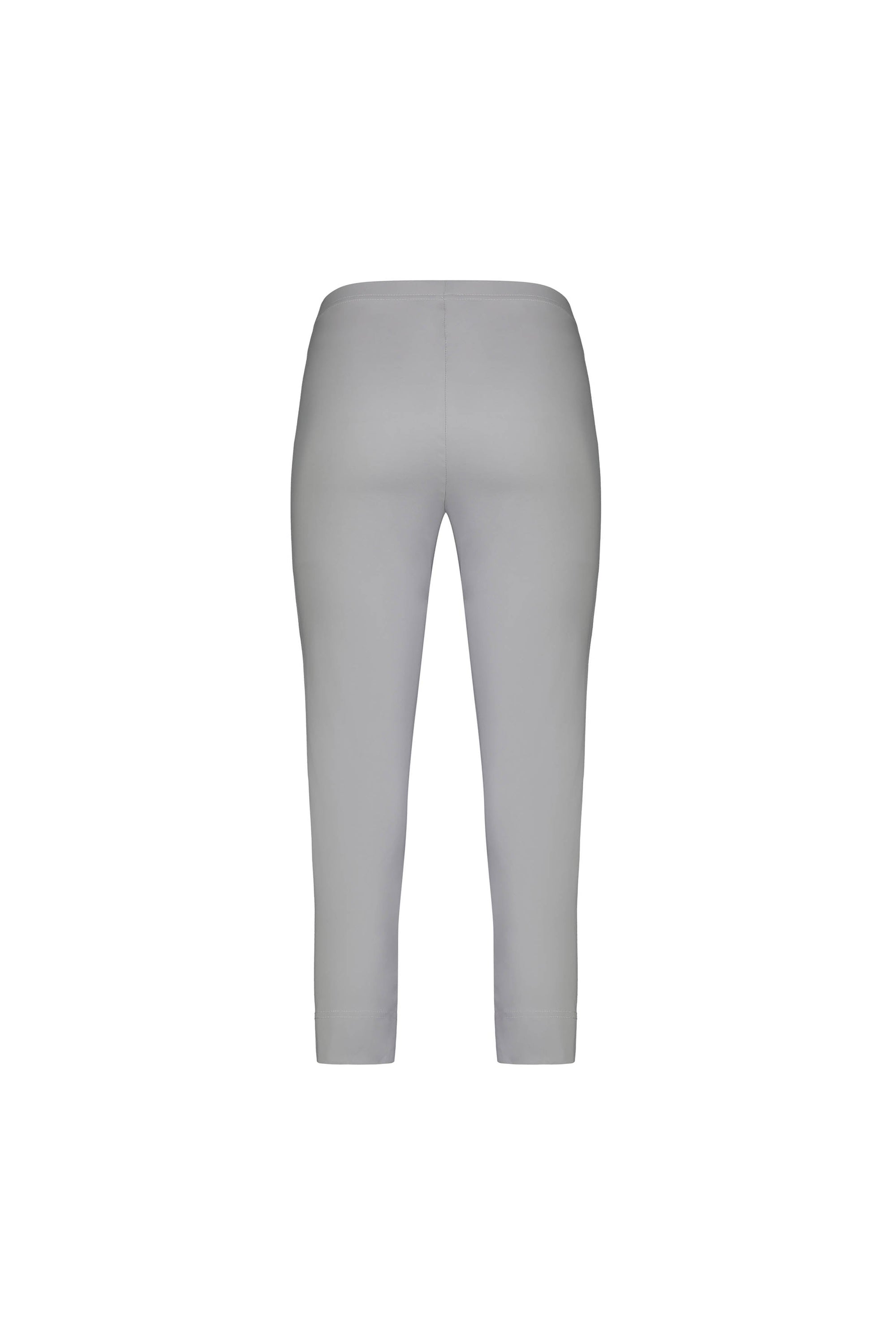 Back view of Vassalli Paris Crop Pant - Silver, an ankle-length, light gray style made in New Zealand, shown on a white background.