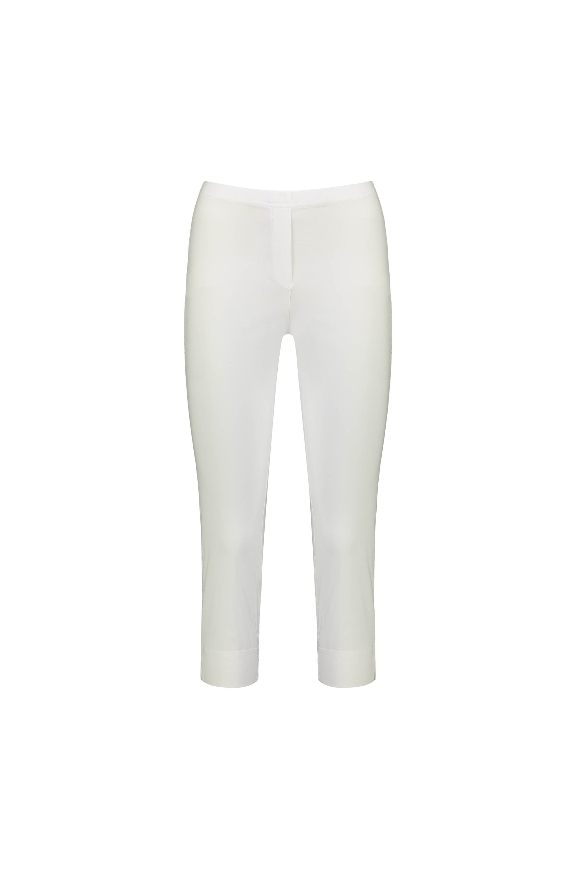 The Vassalli Paris Crop Pant in white features a slim fit, stretch fabric, flat front, and no visible pockets or embellishments, presented on a plain white background.
