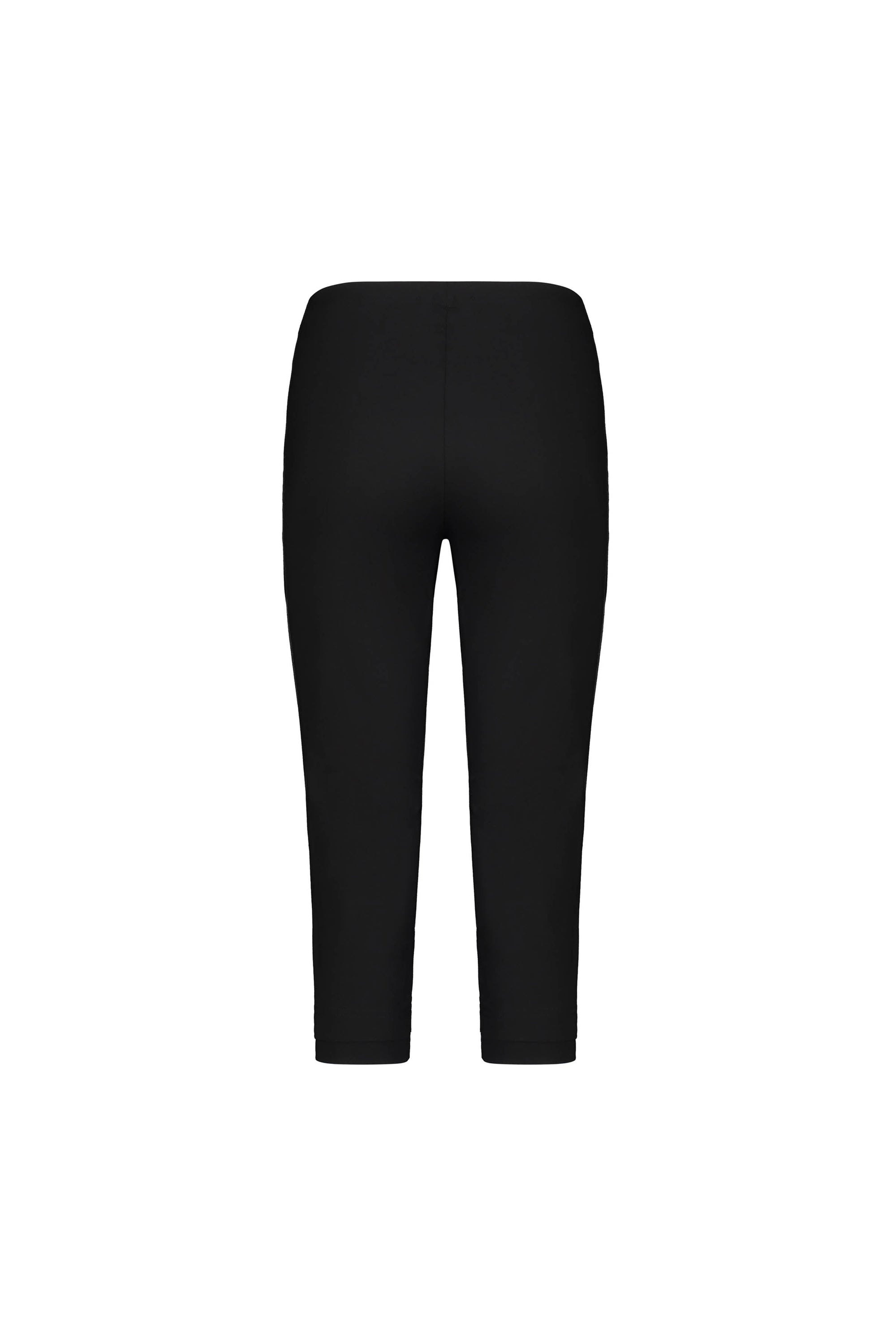 The Vassalli Paris 3/4 Pant in Black, shown from the back against a white background, features a high waist, stretch fabric, and a sleek design with no visible patterns.