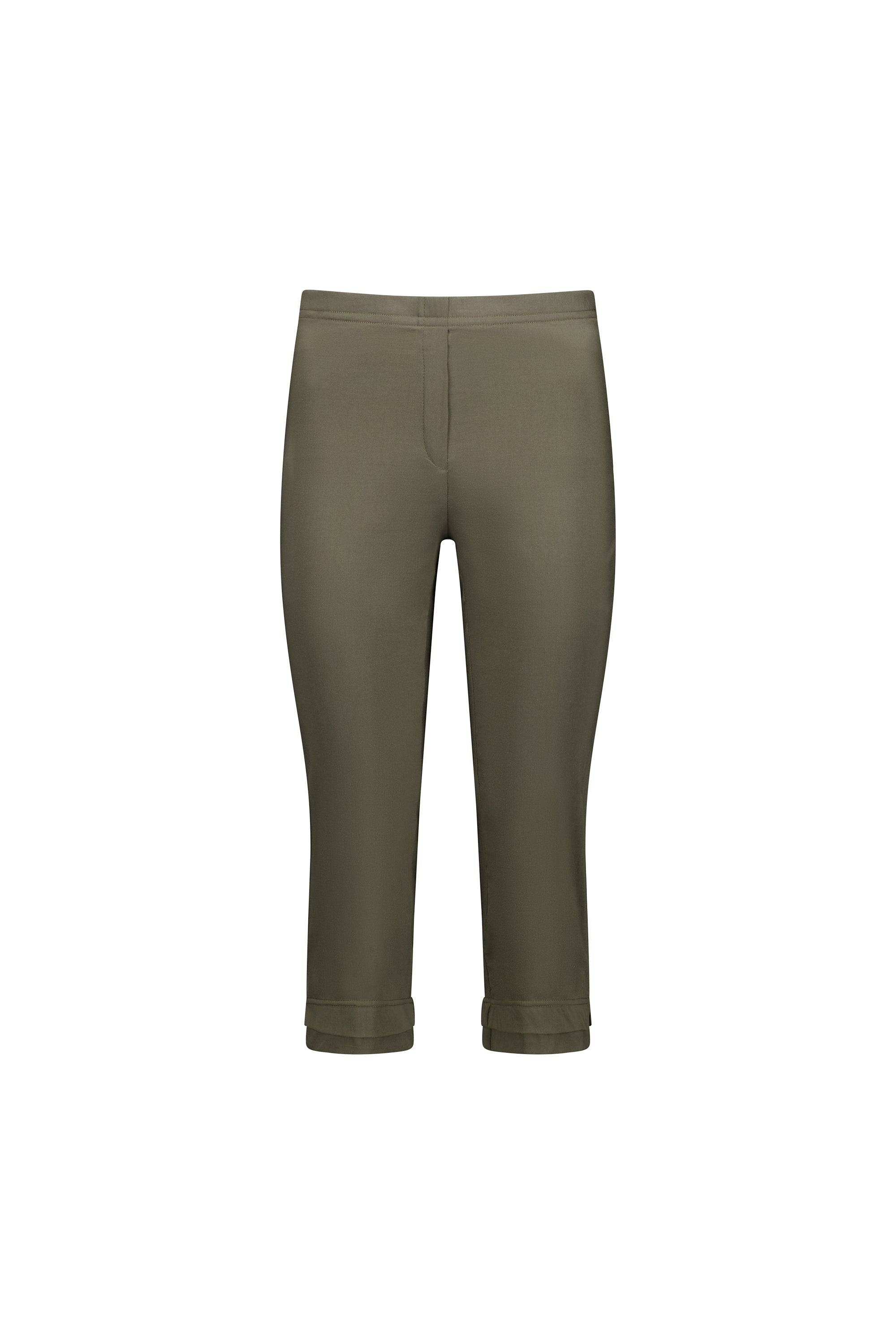 Vassalli Paris 3/4 Pant in khaki, a mid-rise cropped style from the Paris Collection, features stretch fabric for a slim fit and cuffed hems, shown on a plain white background.
