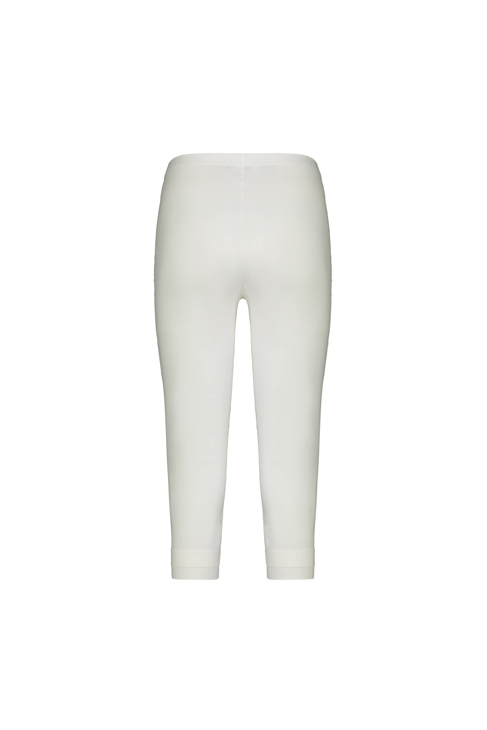Back view of the Vassalli Paris 3/4 Pant in white, featuring a mid rise, fitted design, plain waistband, and stretch fabric for comfort, shown on a plain white background.