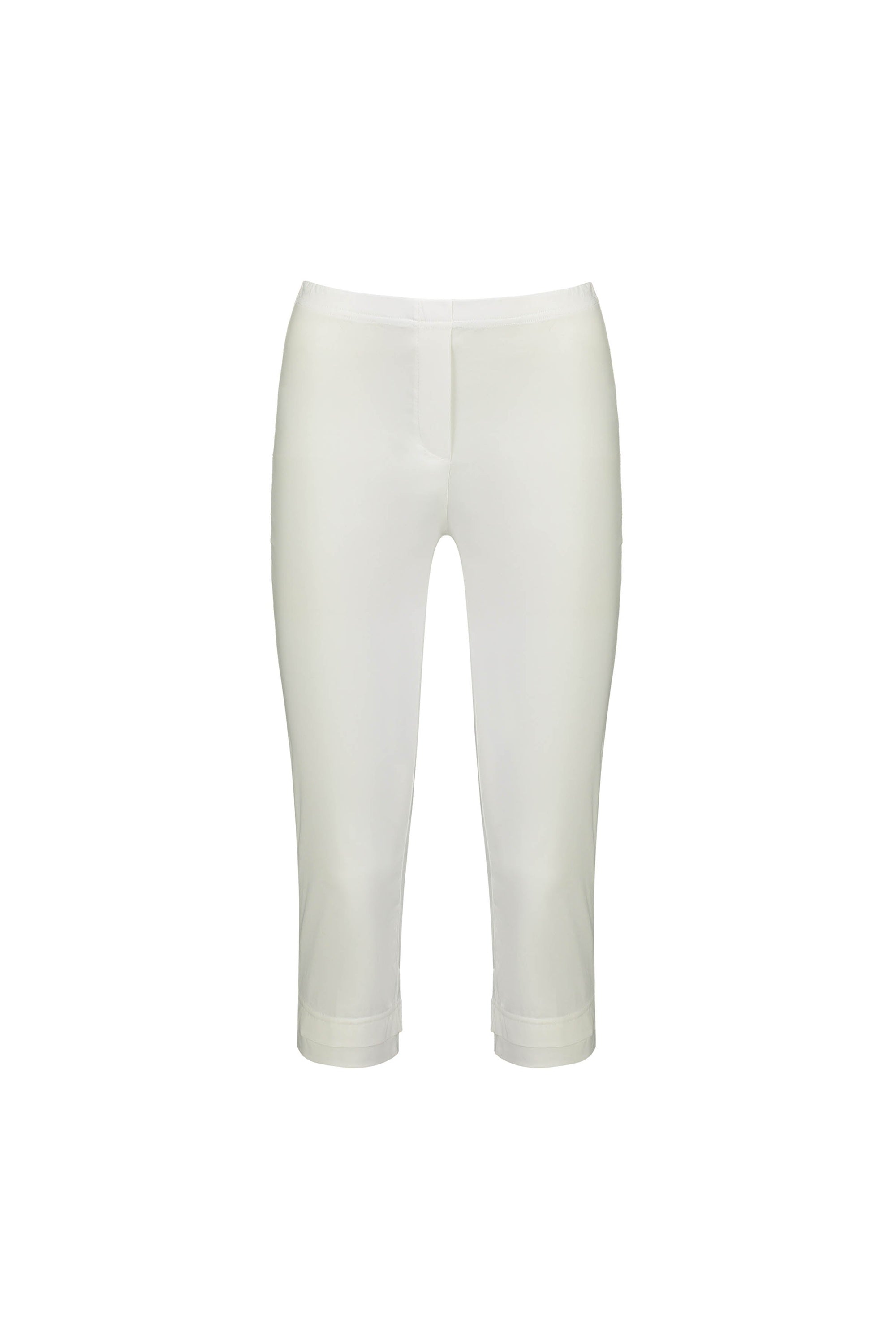 The Vassalli Paris 3/4 Pant in white features a slim fit, mid rise waist, and cropped legs. Made from stretch fabric for all-day comfort, this style is part of the exclusive Paris Collection and shown on a plain white background.