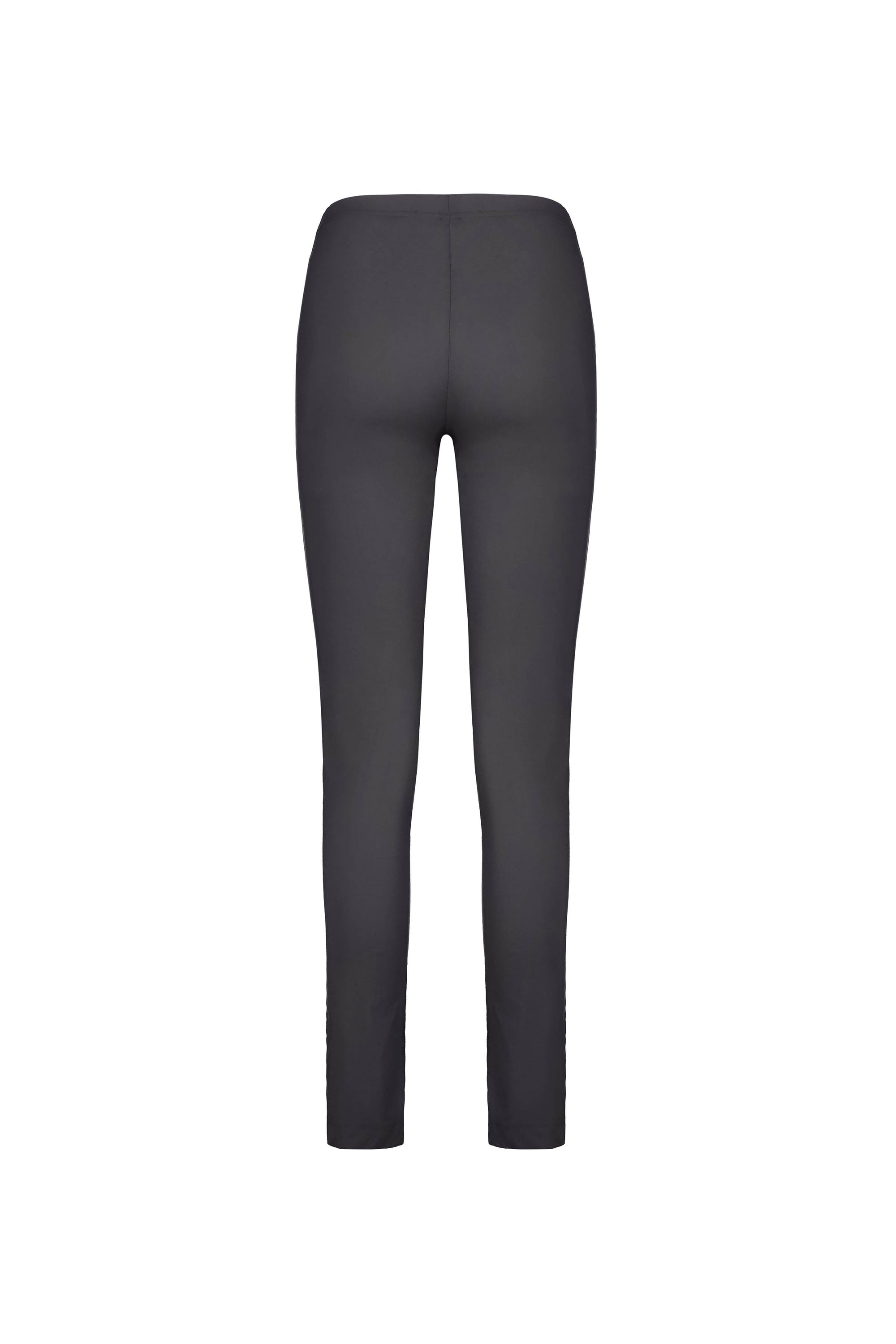Back view of the Vassalli Paris Full Length Pant in Beluga, featuring a high waist and ankle-length skinny leg design, made from comfortable stretch fabric. Shown on a white background.