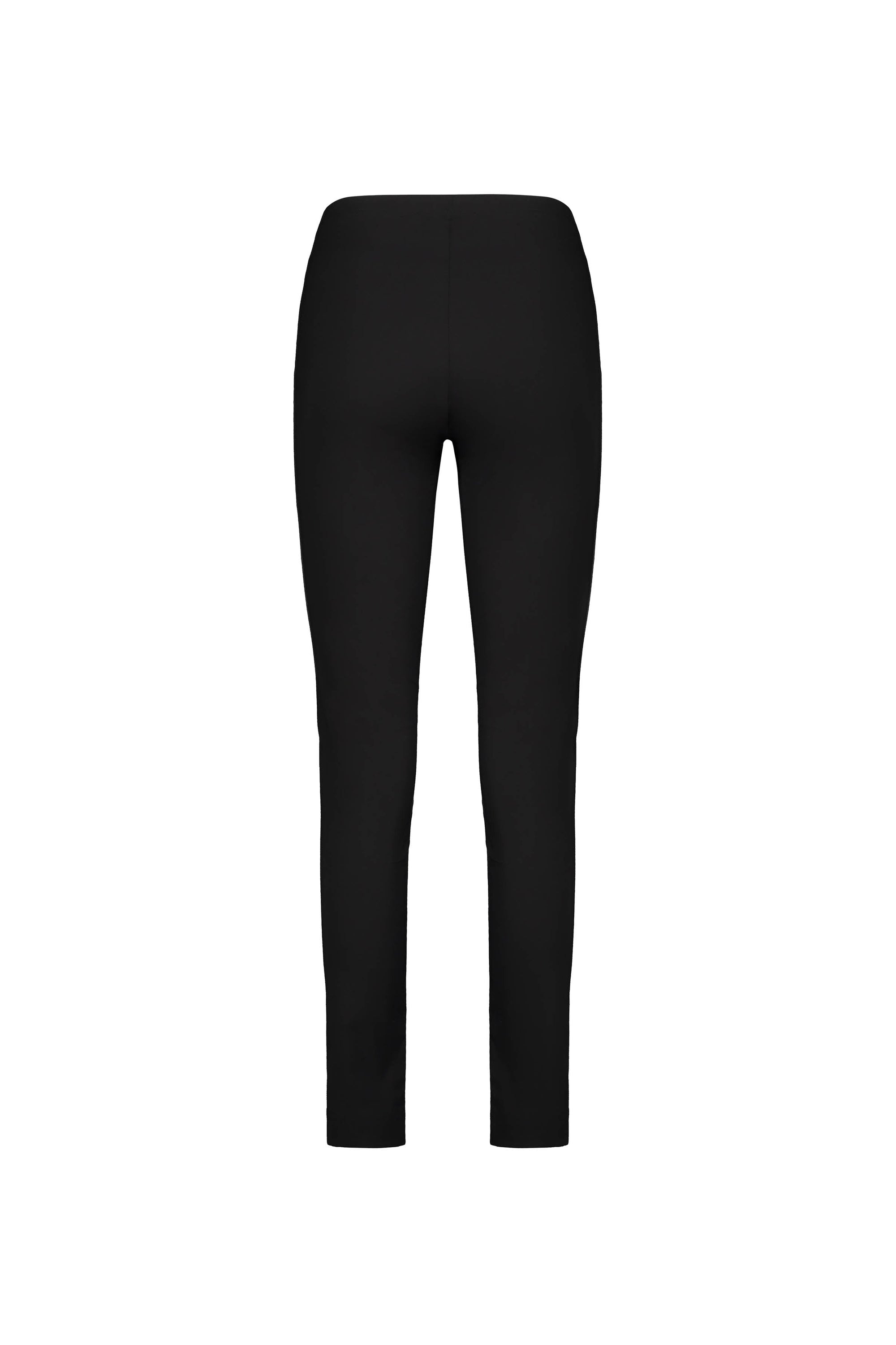 The Vassalli Paris Full Length Pant in black is shown from the back on a white background. Featuring a minimalist, pocket-free design and stretch fabric for comfort, this skinny leg style is expertly made in New Zealand.